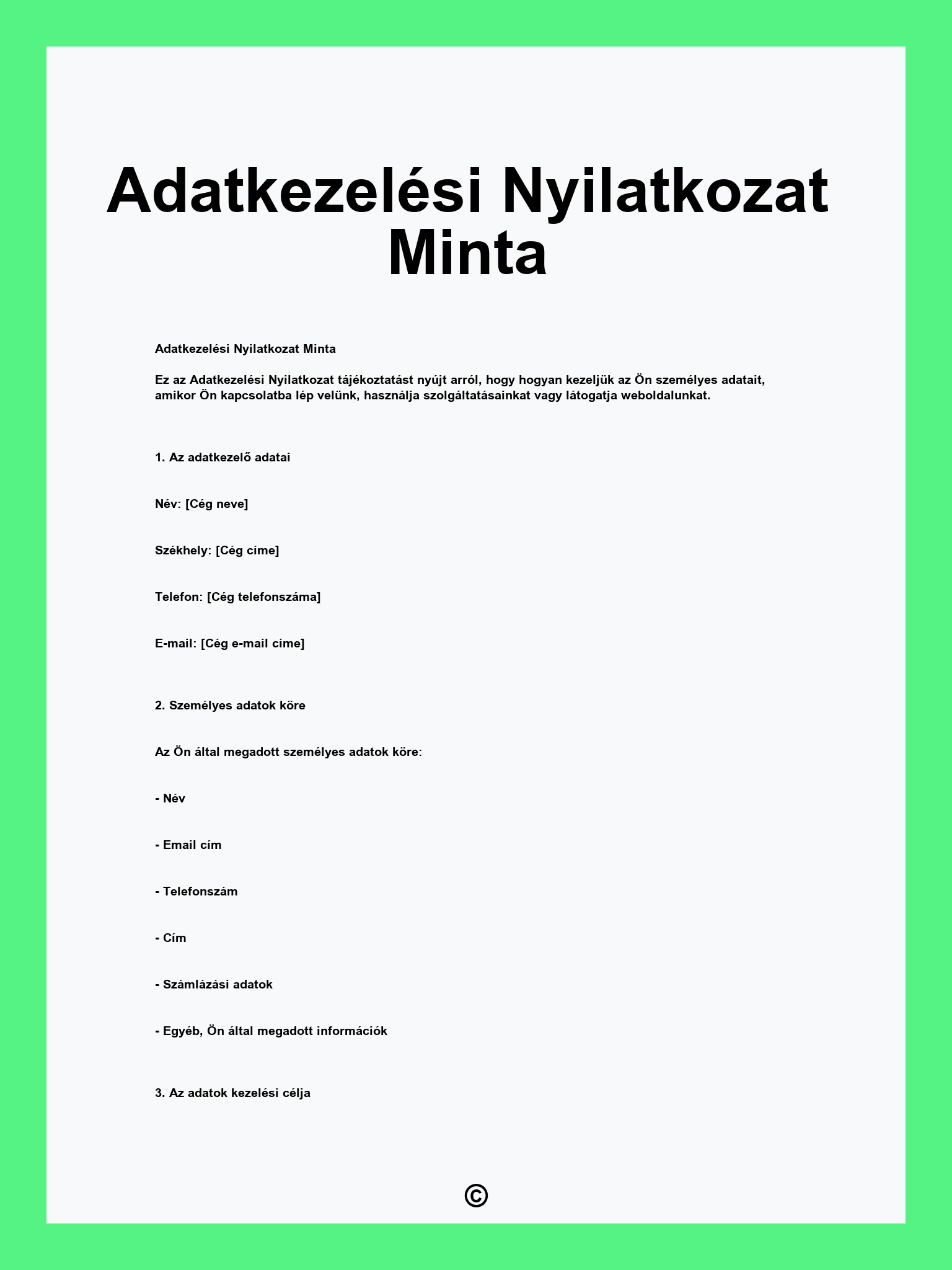 Adatkezelési Nyilatkozat Minta