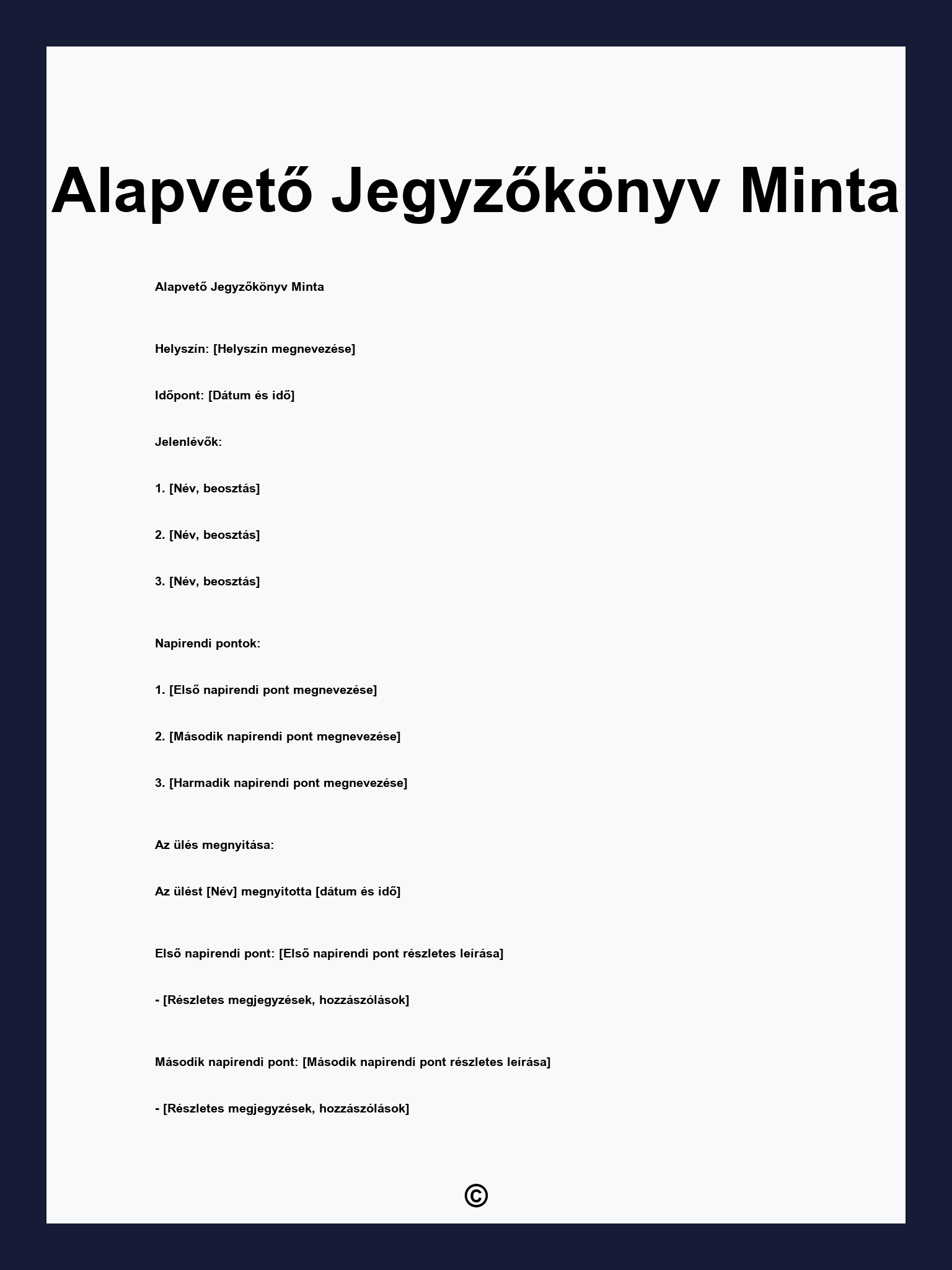 Alapvető Jegyzőkönyv Minta