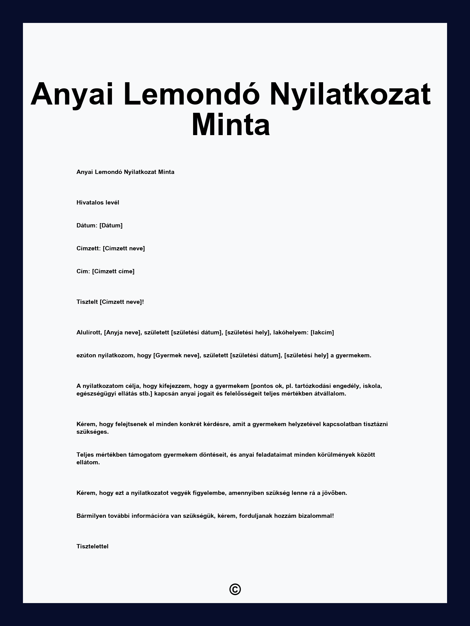 Anyai Lemondó Nyilatkozat Minta