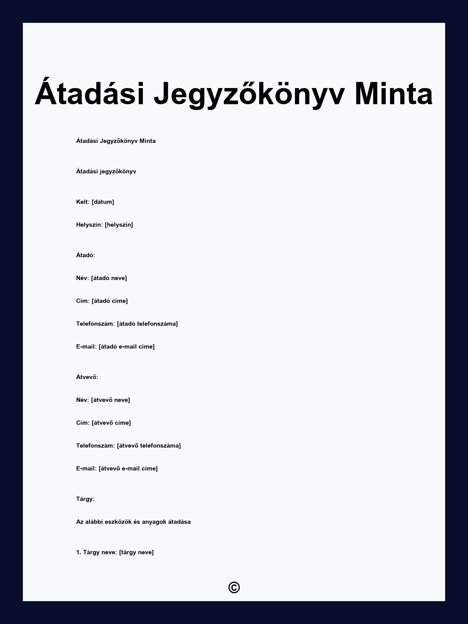 Átadási Jegyzőkönyv Minta