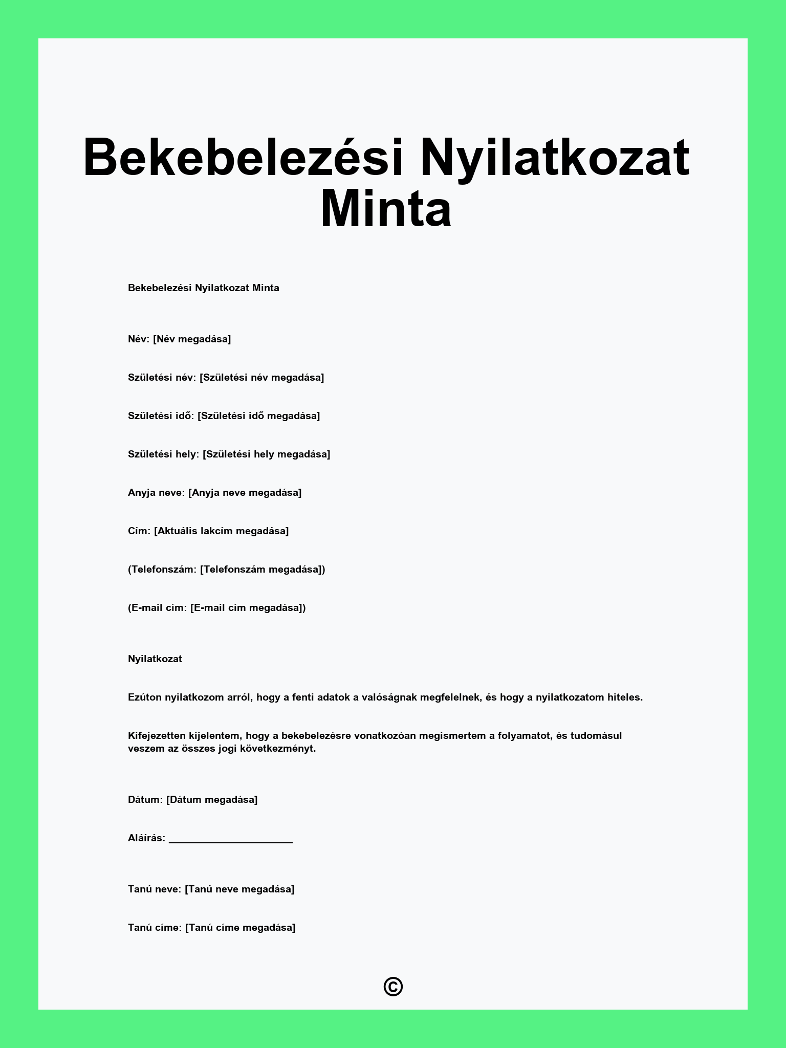 Bekebelezési Nyilatkozat Minta