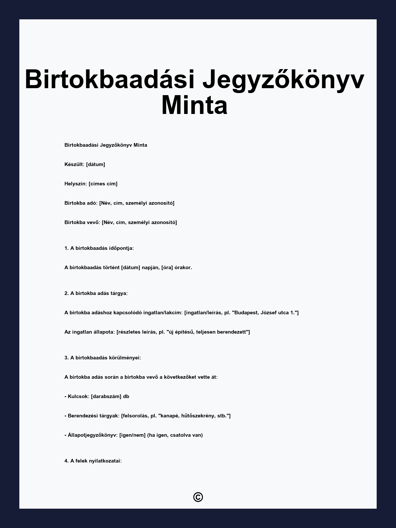 Birtokbaadási Jegyzőkönyv Minta