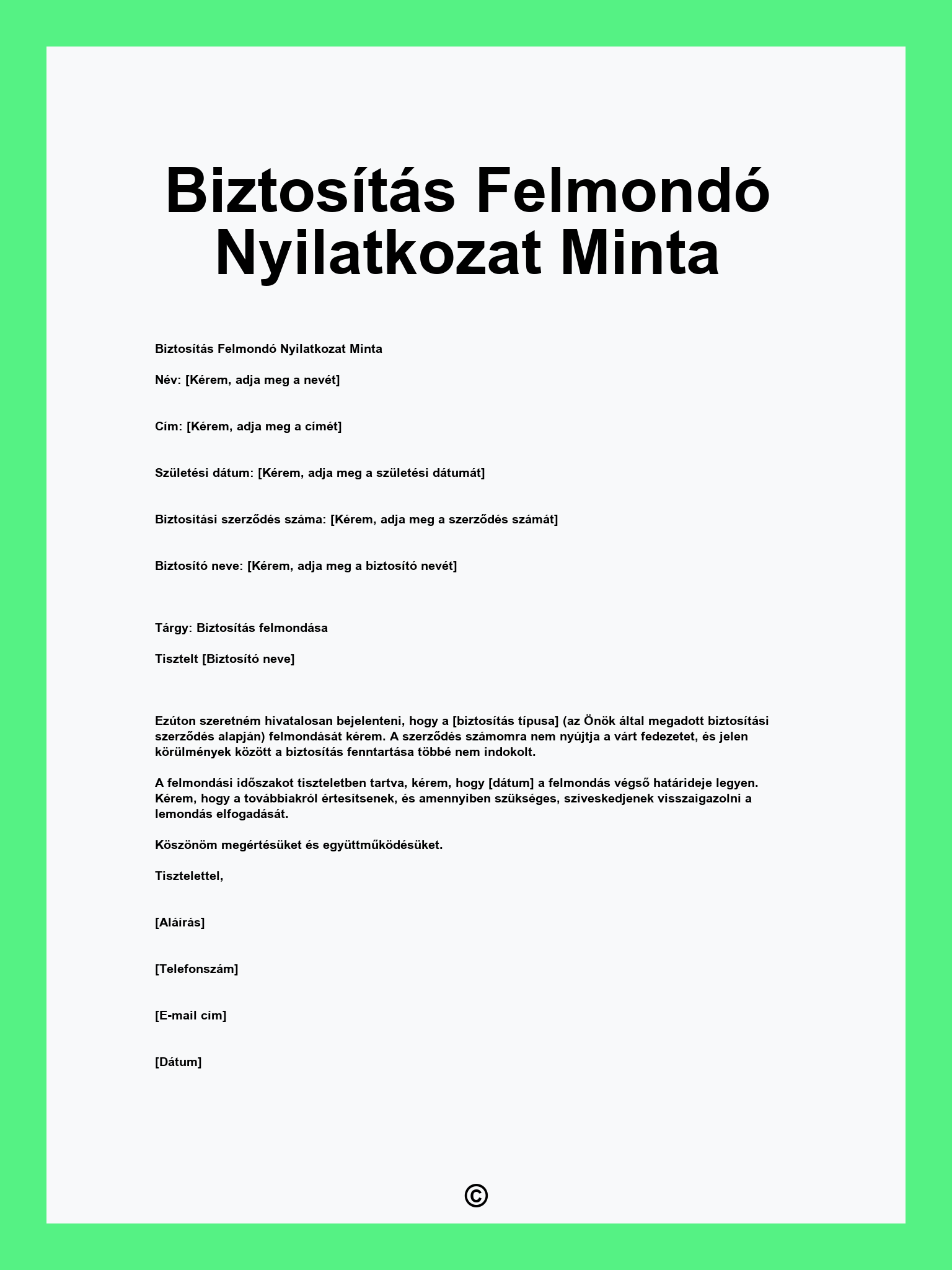 Biztosítás Felmondó Nyilatkozat Minta