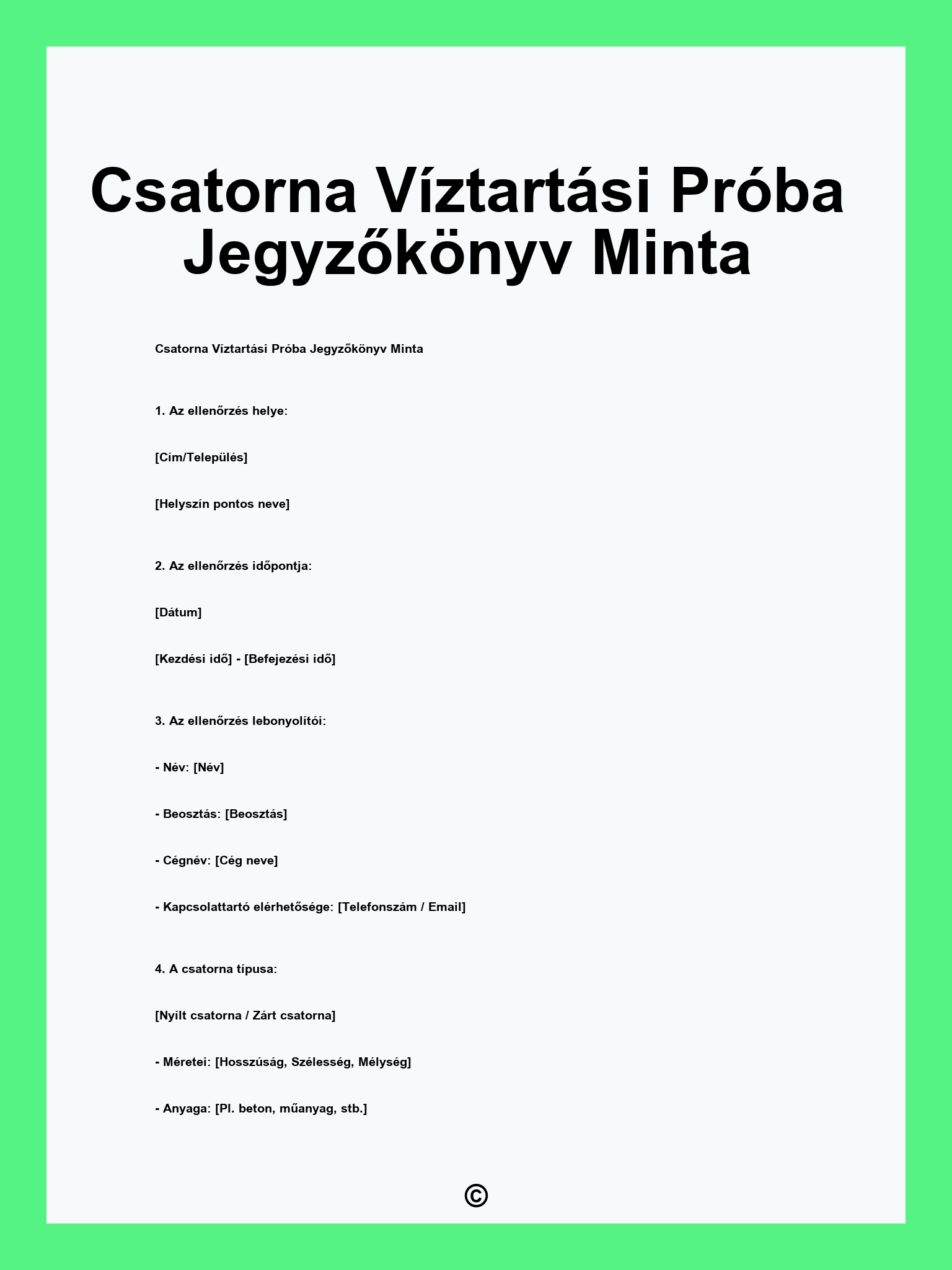 Csatorna Víztartási Próba Jegyzőkönyv Minta