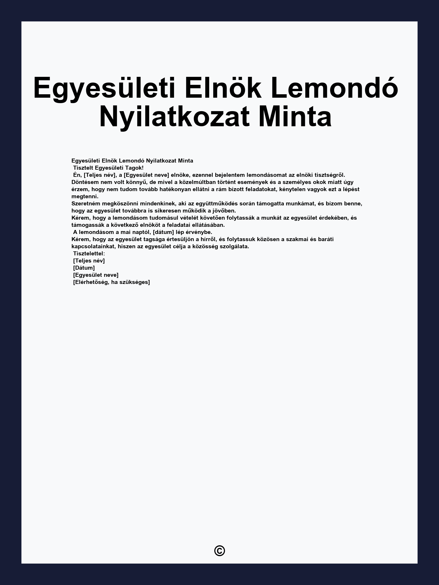 Egyesületi Elnök Lemondó Nyilatkozat Minta