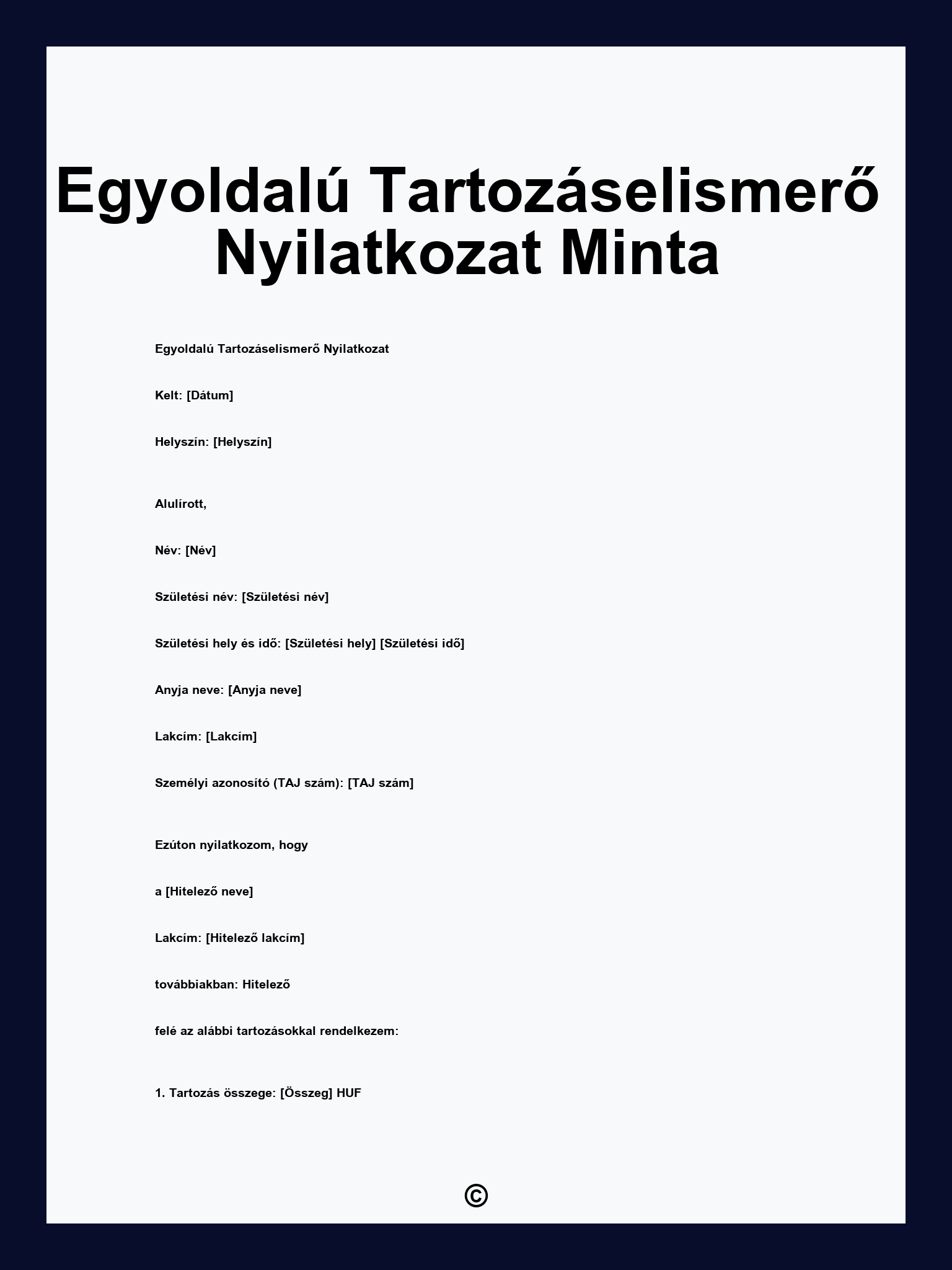 Egyoldalú Tartozáselismerő Nyilatkozat Minta