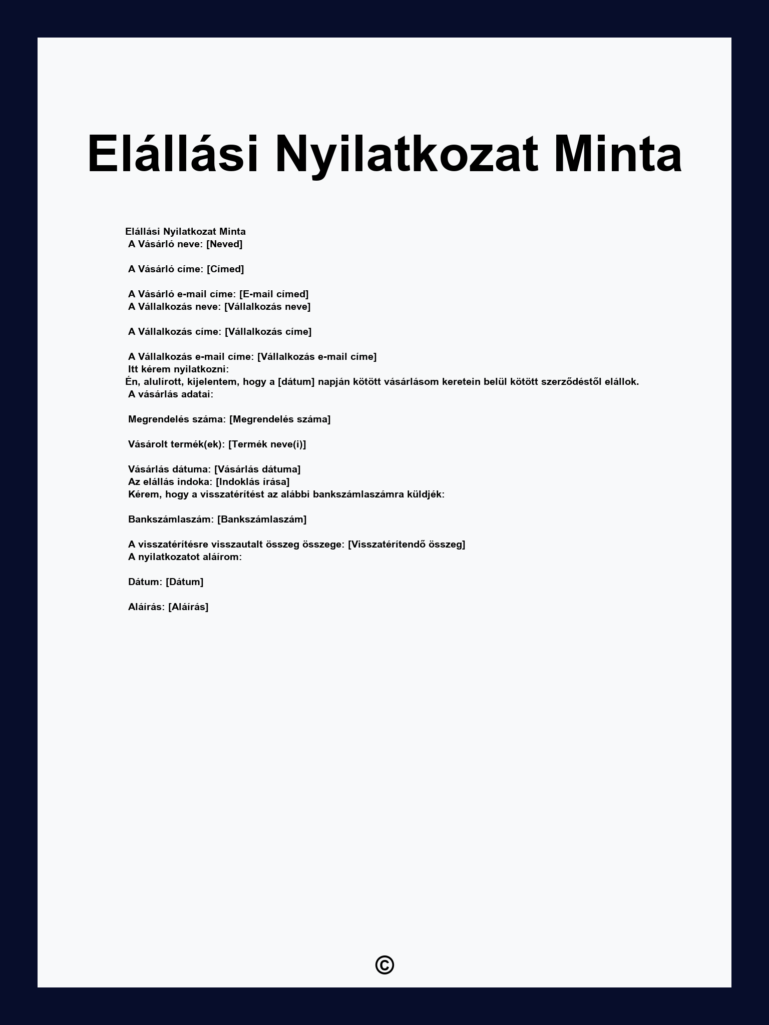 Elállási Nyilatkozat Minta