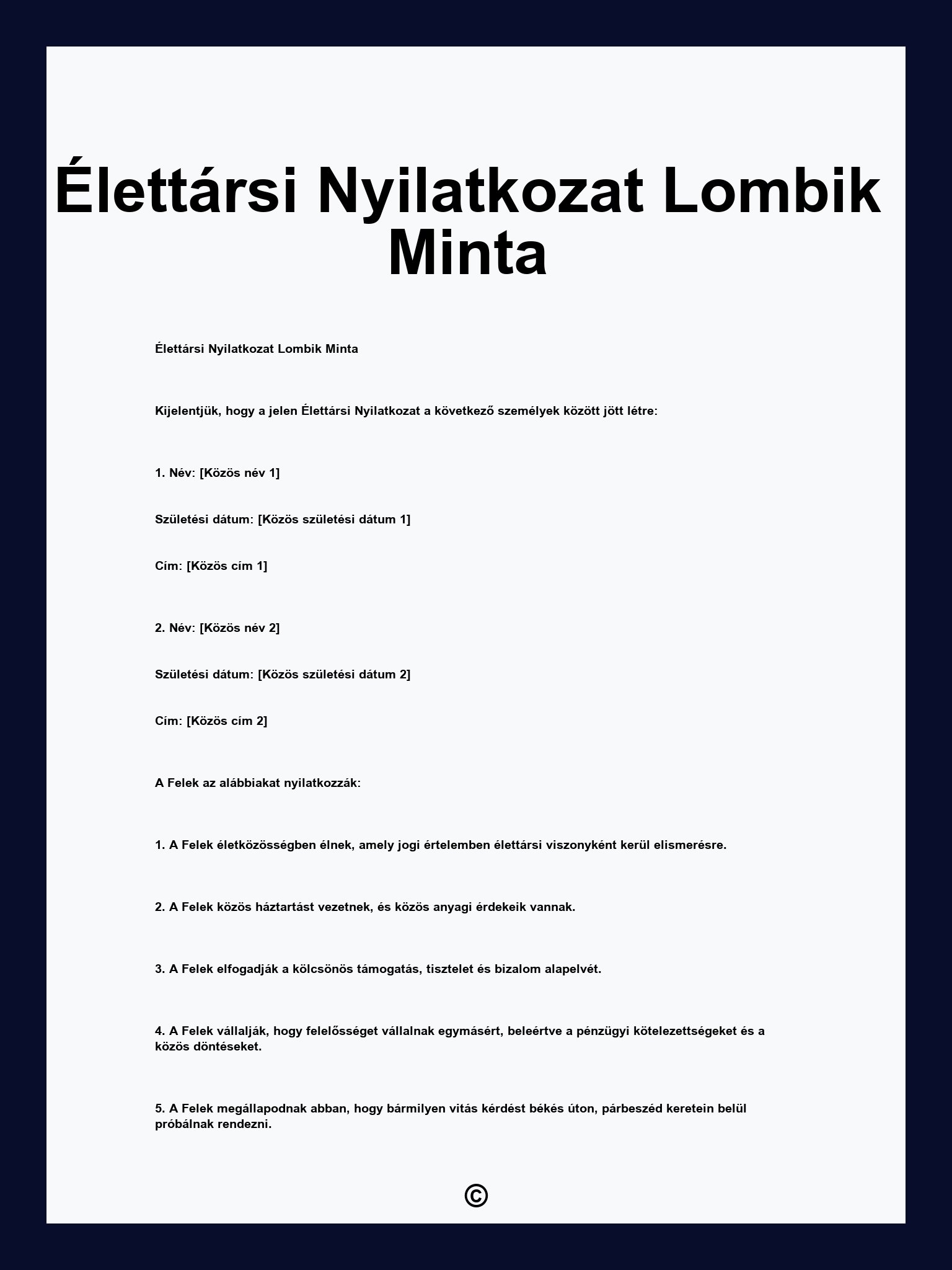 Élettársi Nyilatkozat Lombik Minta