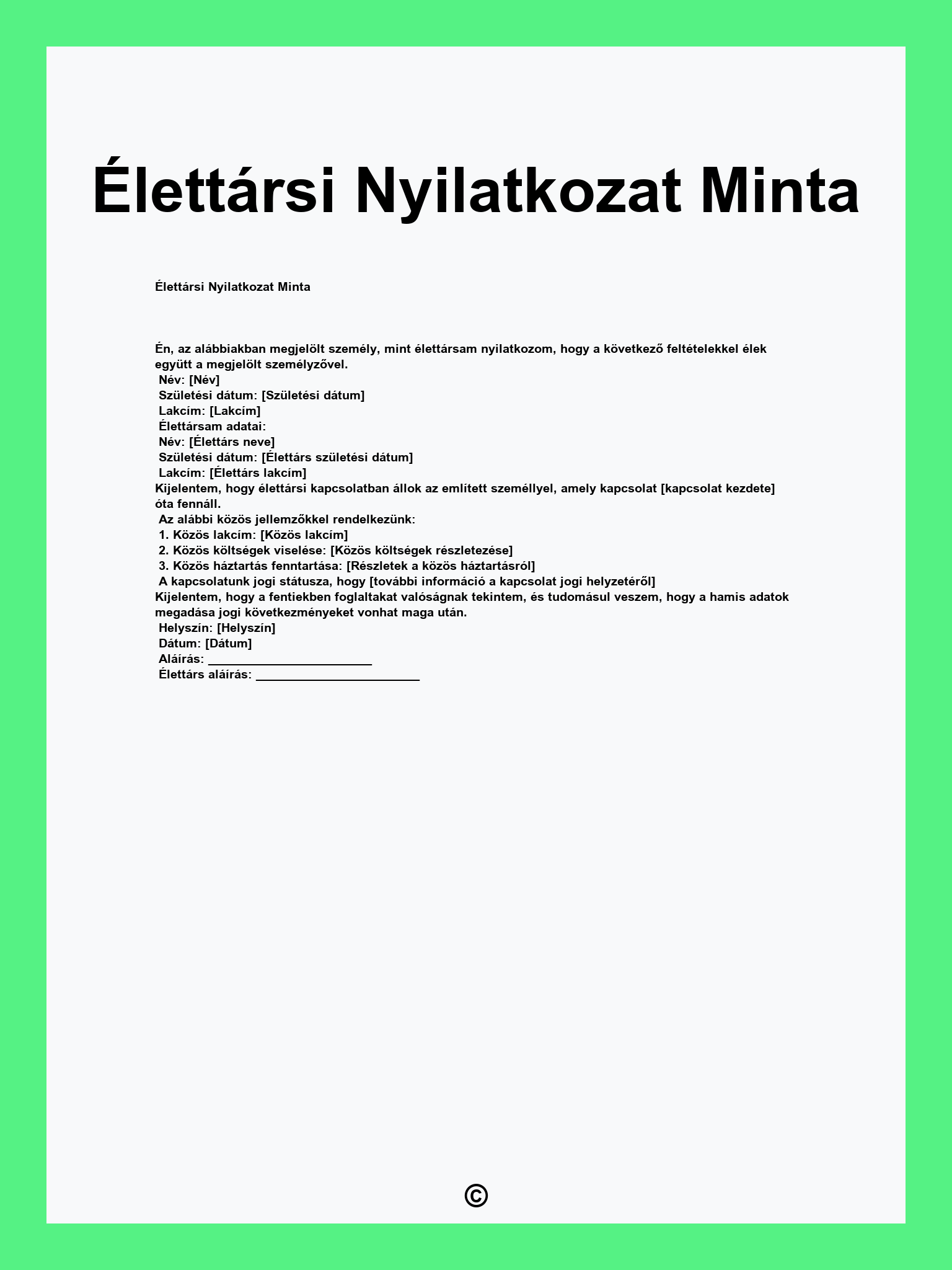 Élettársi Nyilatkozat Minta