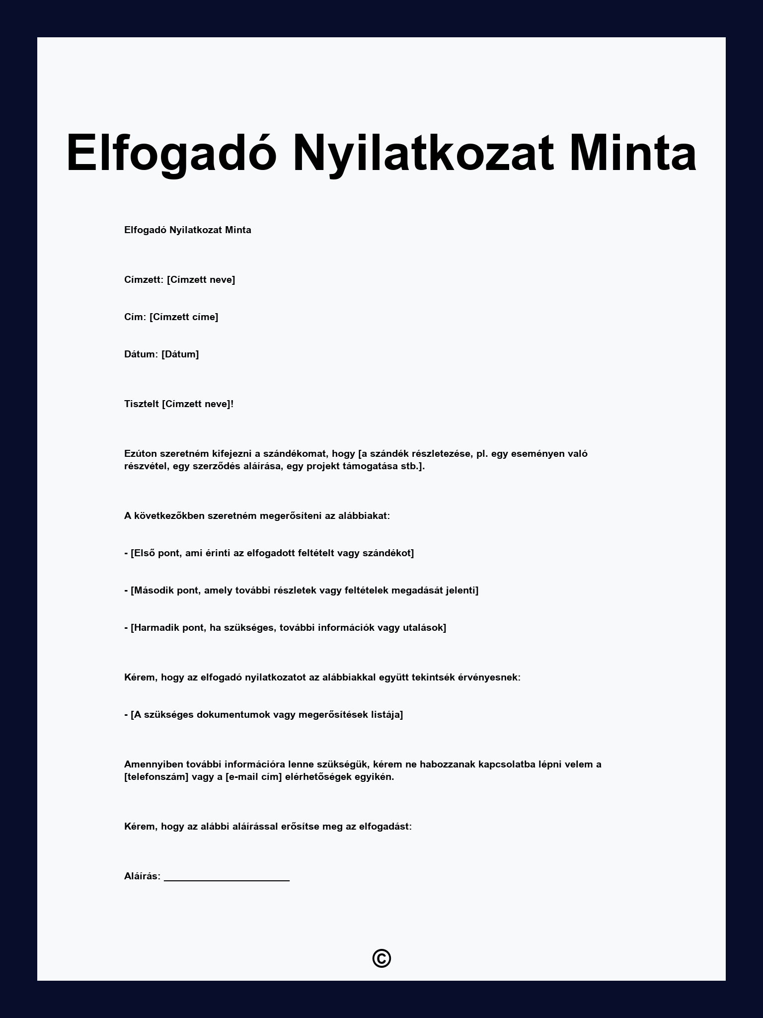 Elfogadó Nyilatkozat Minta