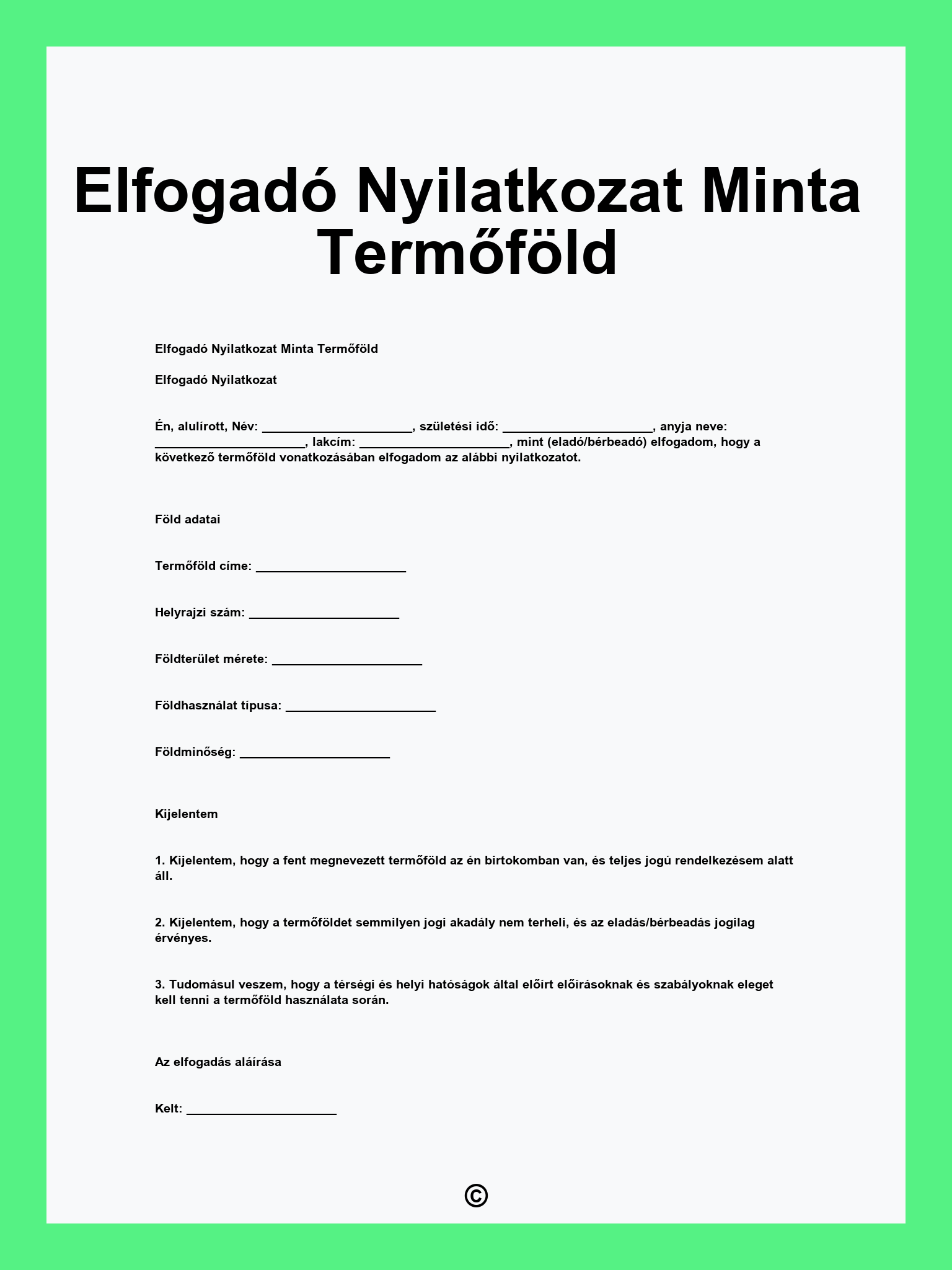 Elfogadó Nyilatkozat Minta Termőföld