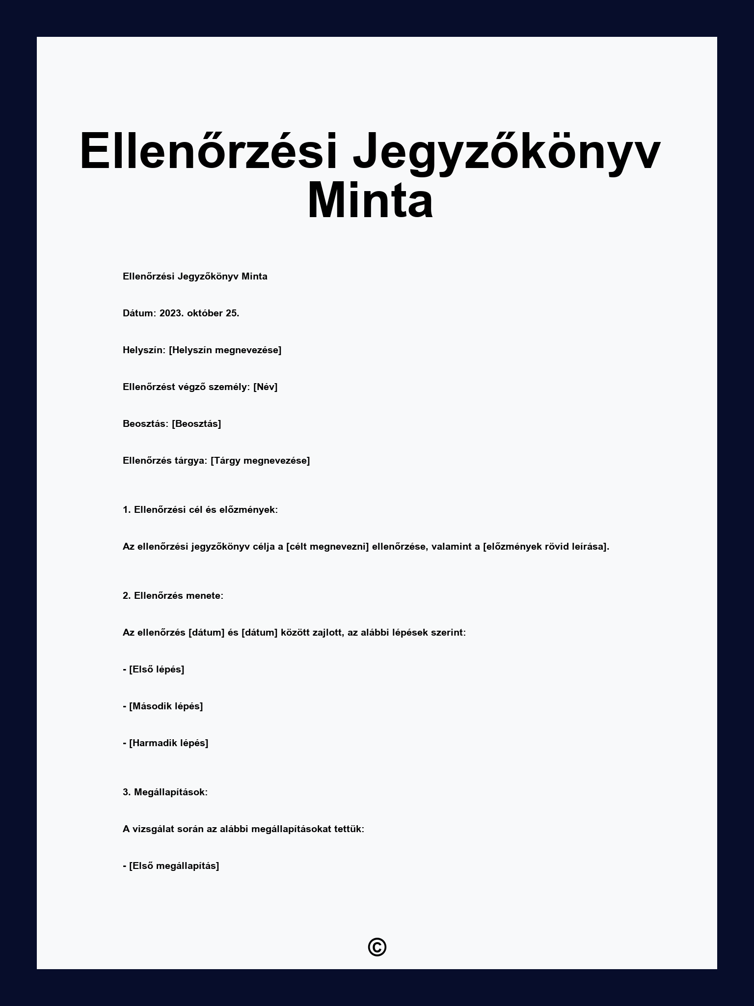 Ellenőrzési Jegyzőkönyv Minta