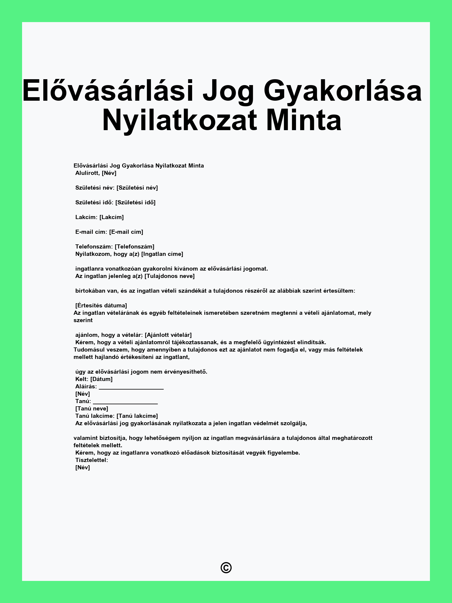 Elővásárlási Jog Gyakorlása Nyilatkozat Minta