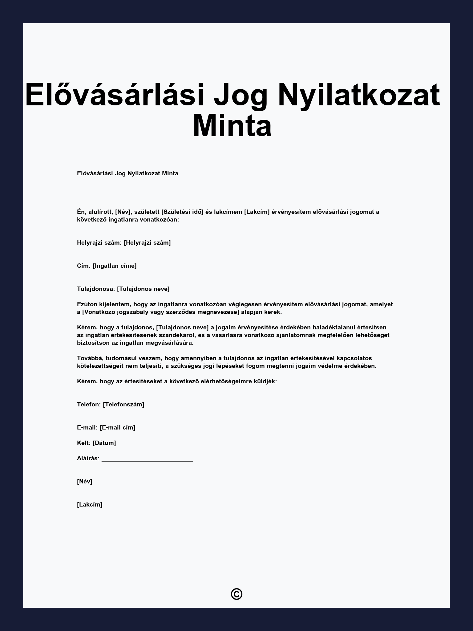 Elővásárlási Jog Nyilatkozat Minta