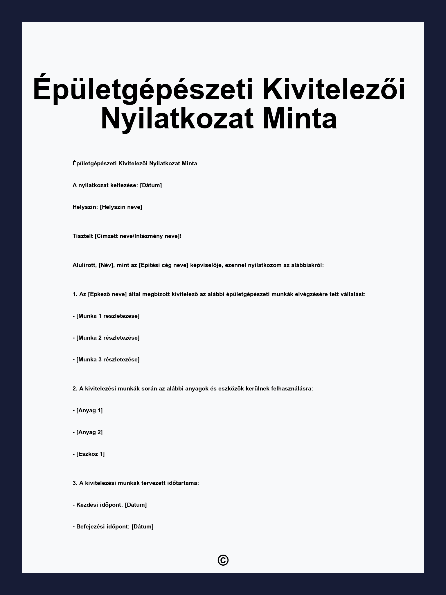 Épületgépészeti Kivitelezői Nyilatkozat Minta