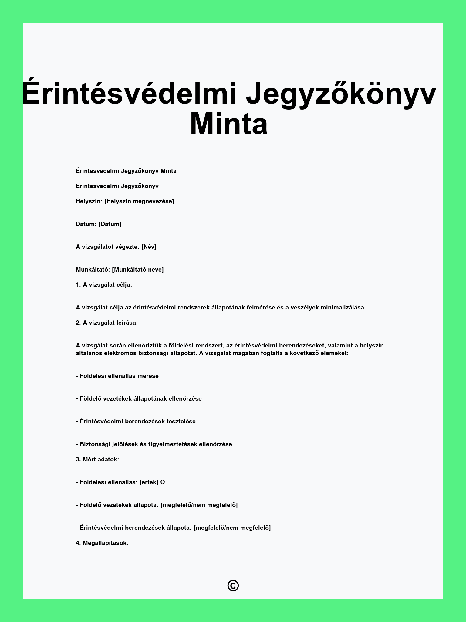 Érintésvédelmi Jegyzőkönyv Minta