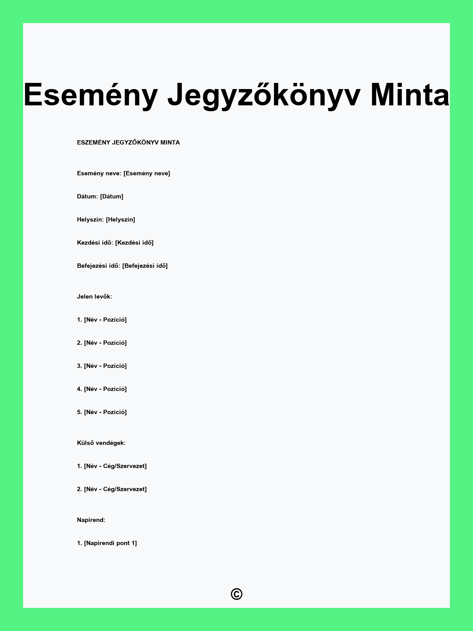 Esemény Jegyzőkönyv Minta