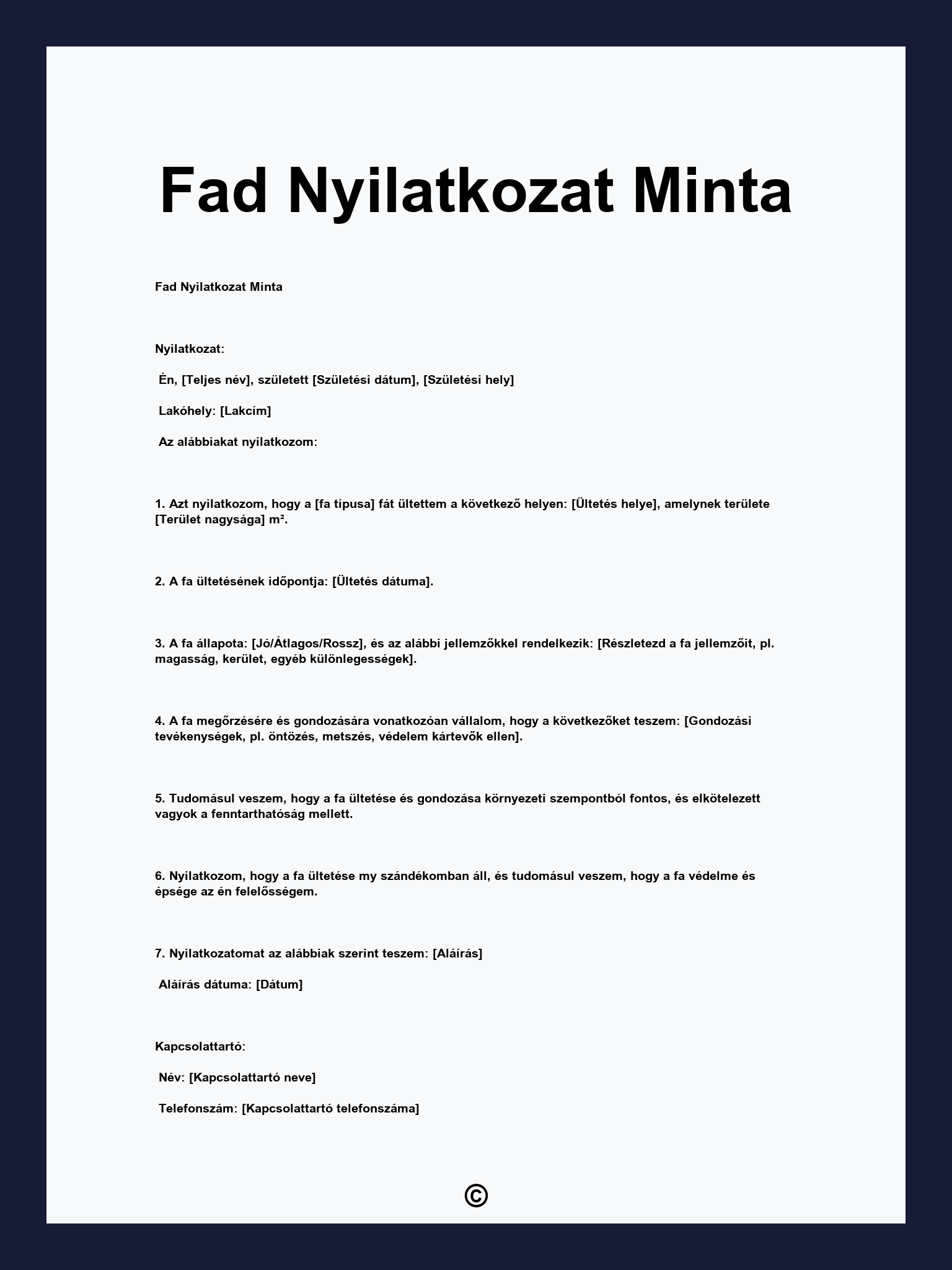 Fad Nyilatkozat Minta