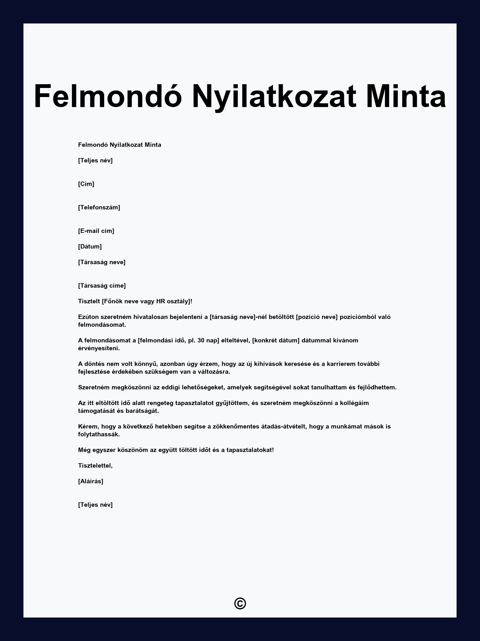 Felmondó Nyilatkozat Minta