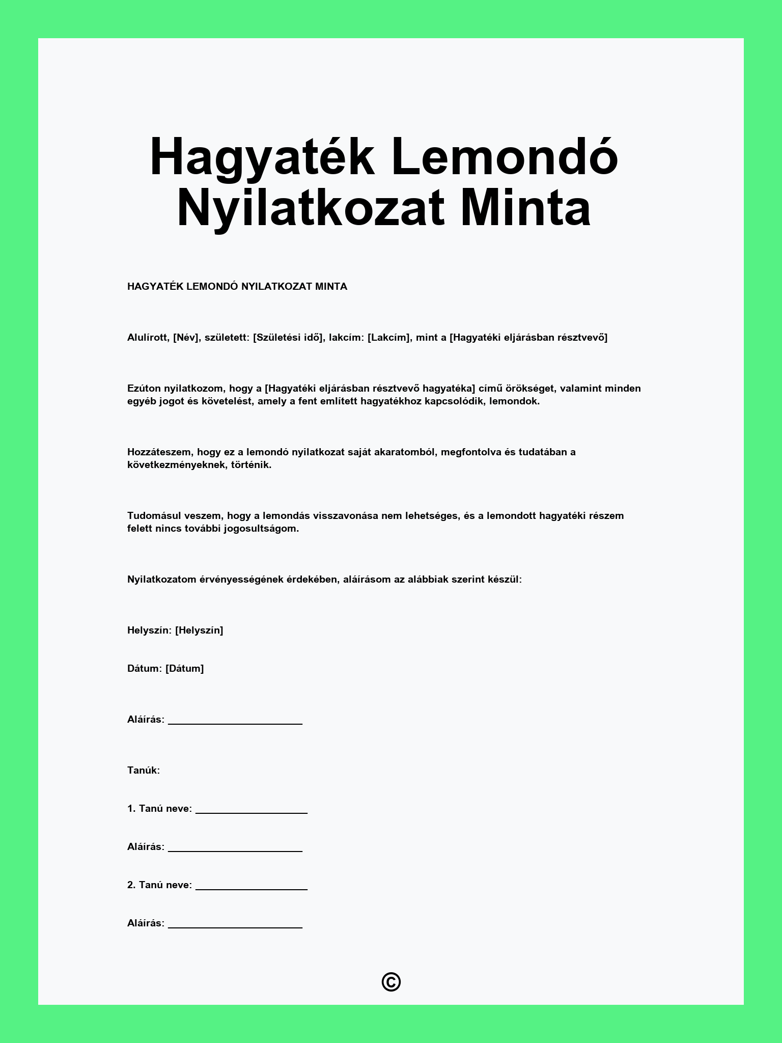 Hagyaték Lemondó Nyilatkozat Minta