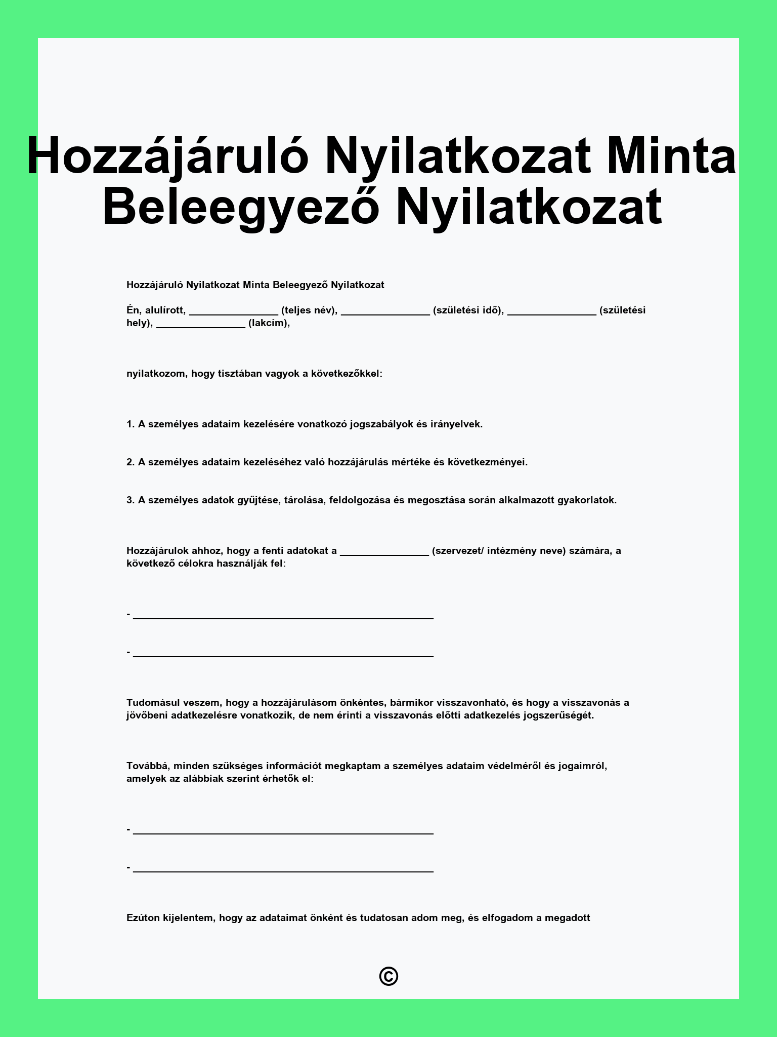 Hozzájáruló Nyilatkozat Minta Beleegyező Nyilatkozat