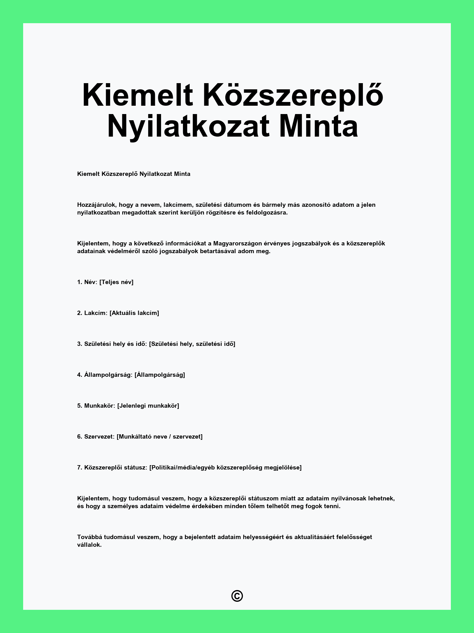 Kiemelt Közszereplő Nyilatkozat Minta