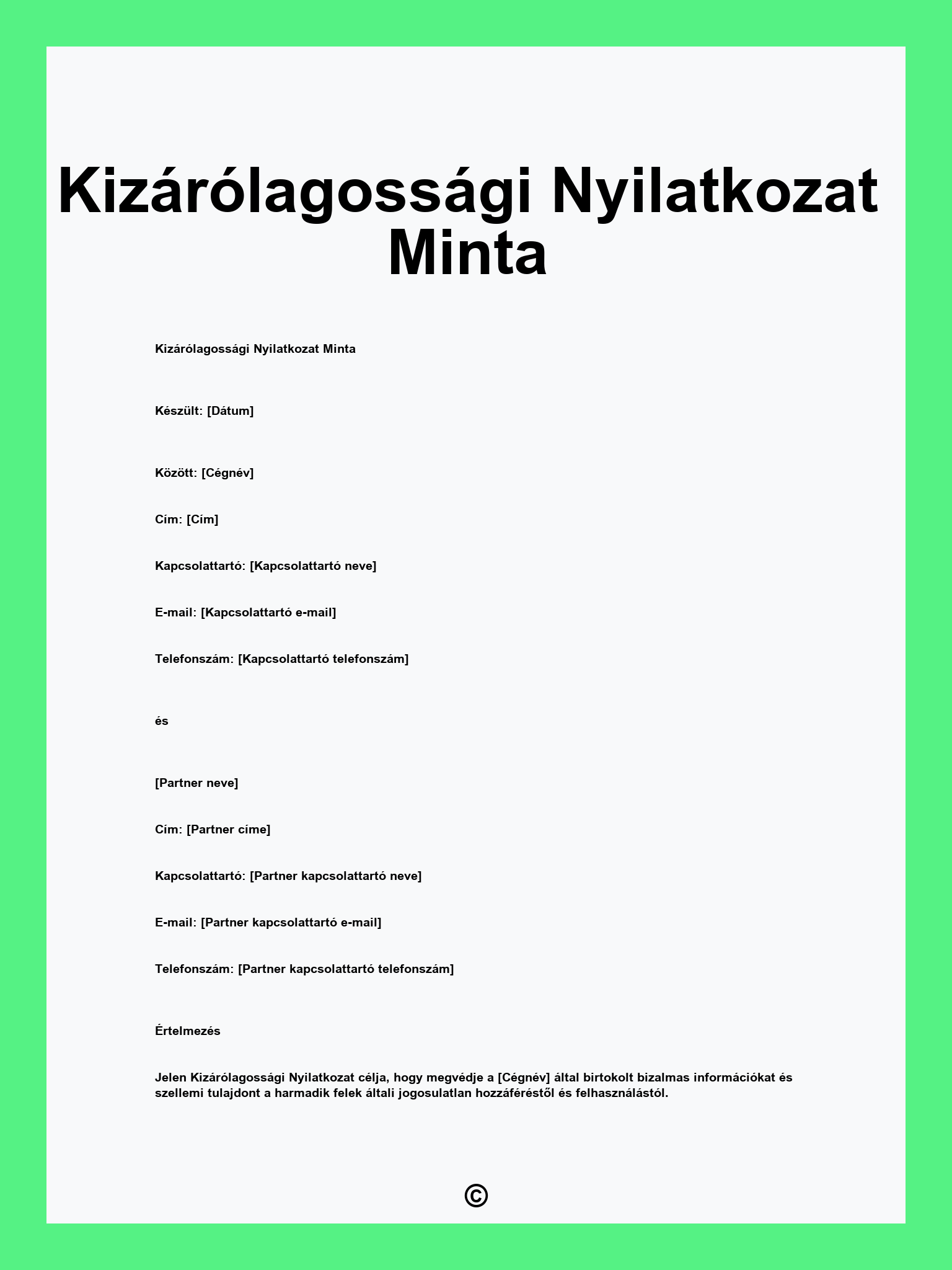 Kizárólagossági Nyilatkozat Minta