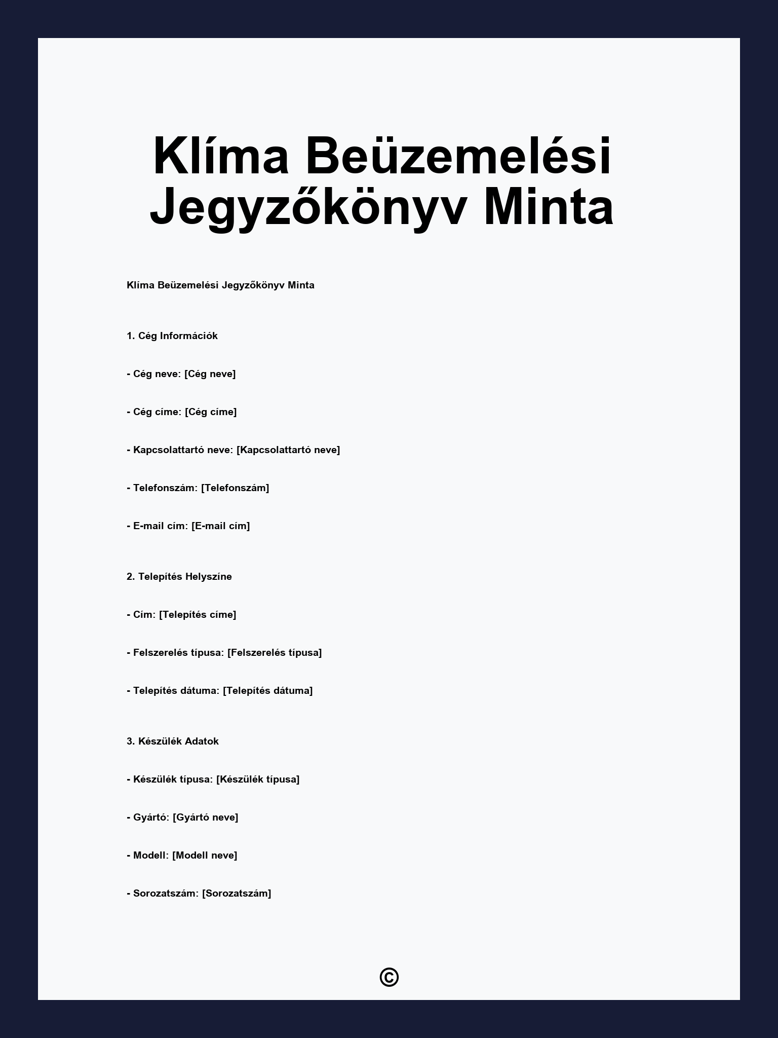 Klíma Beüzemelési Jegyzőkönyv Minta