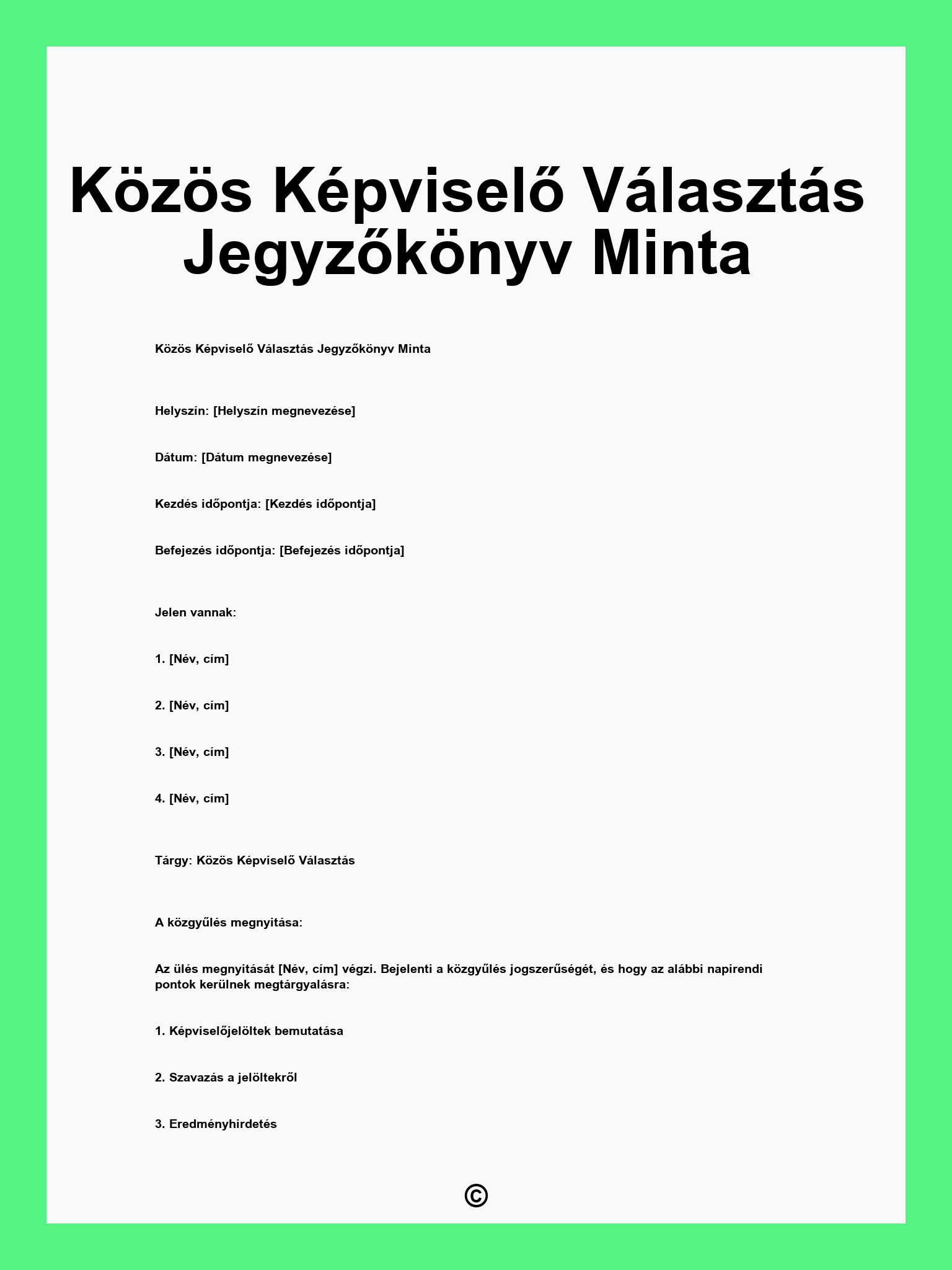 Közös Képviselő Választás Jegyzőkönyv Minta