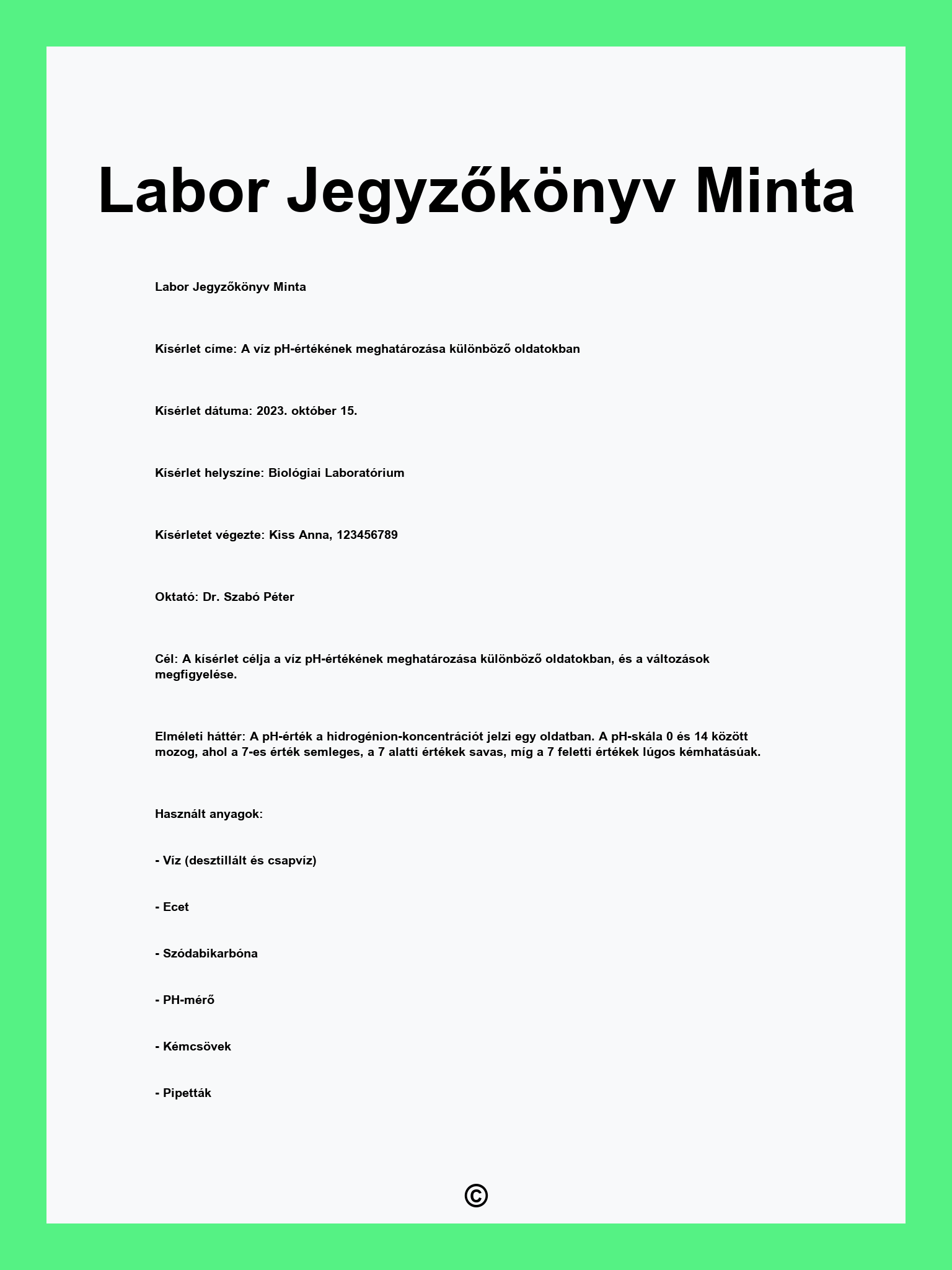 Labor Jegyzőkönyv Minta