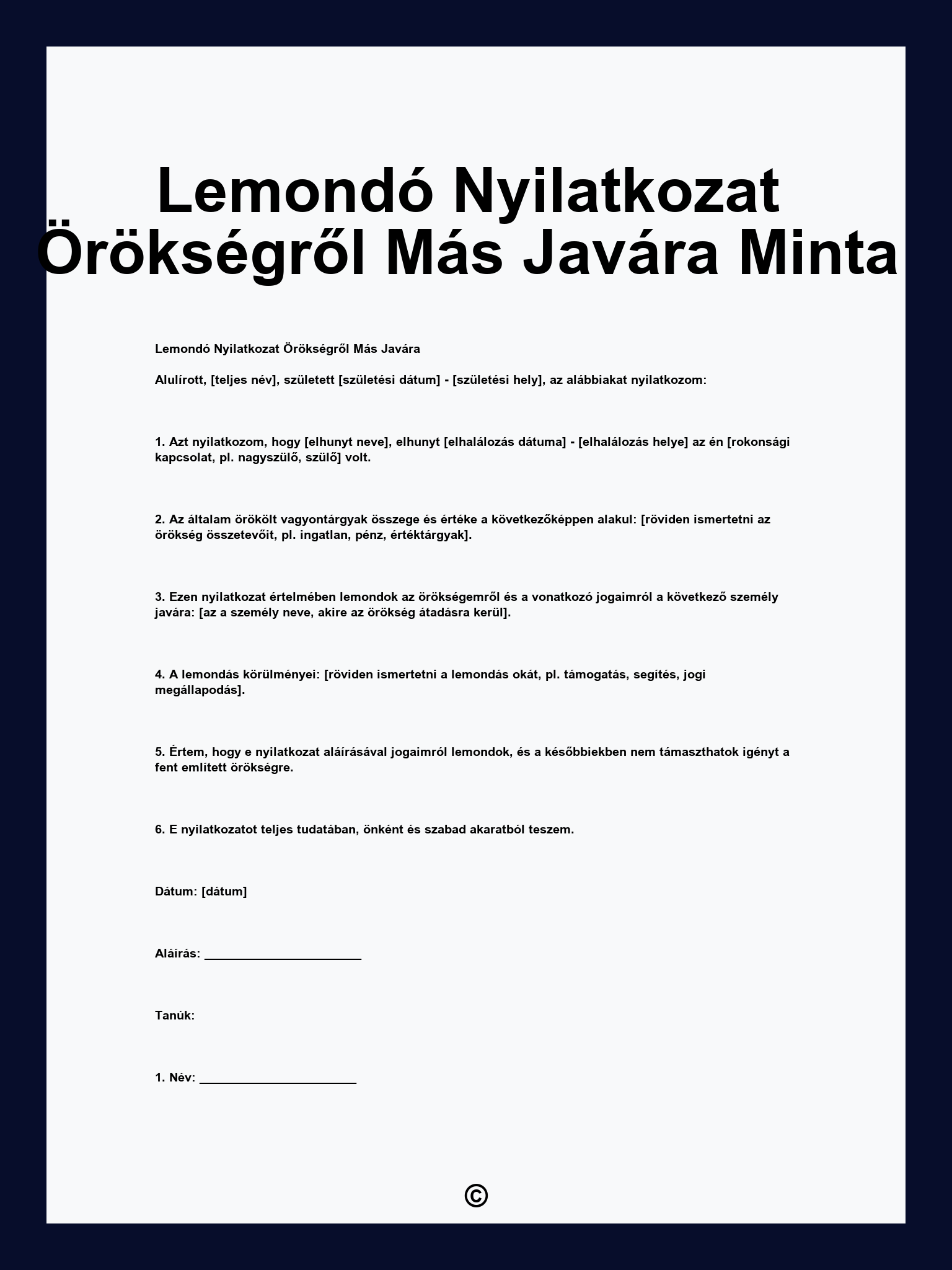 Lemondó Nyilatkozat Örökségről Más Javára Minta