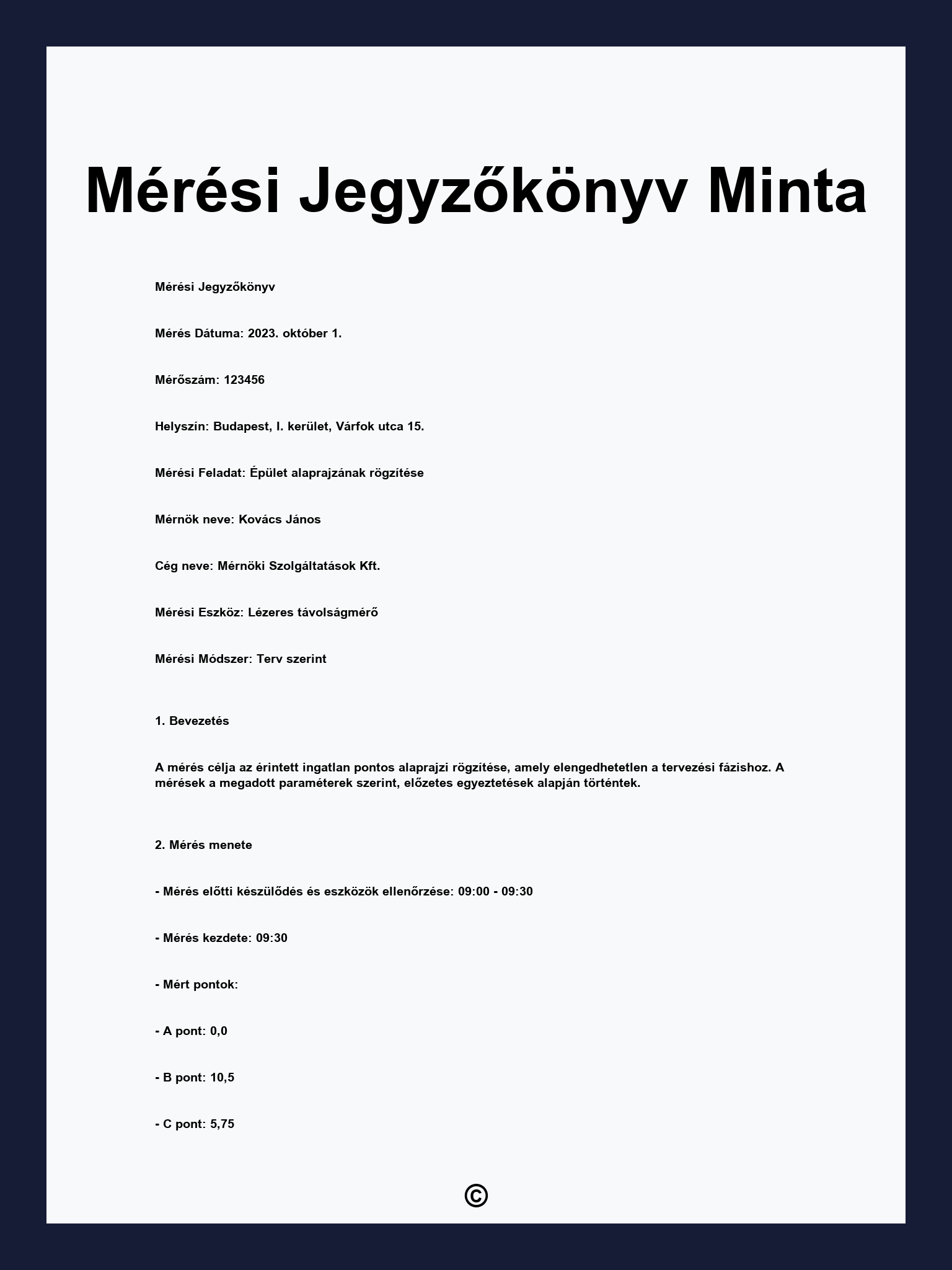 Mérési Jegyzőkönyv Minta