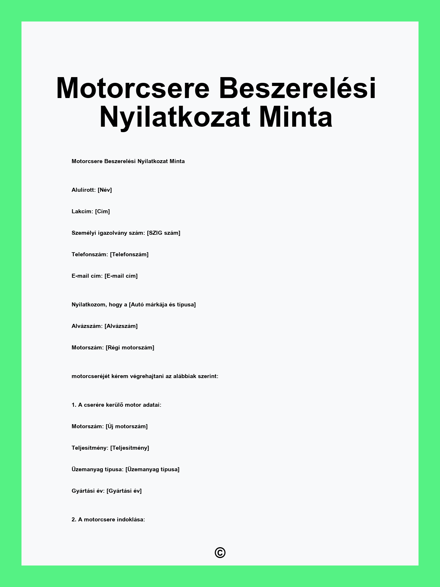 Motorcsere Beszerelési Nyilatkozat Minta