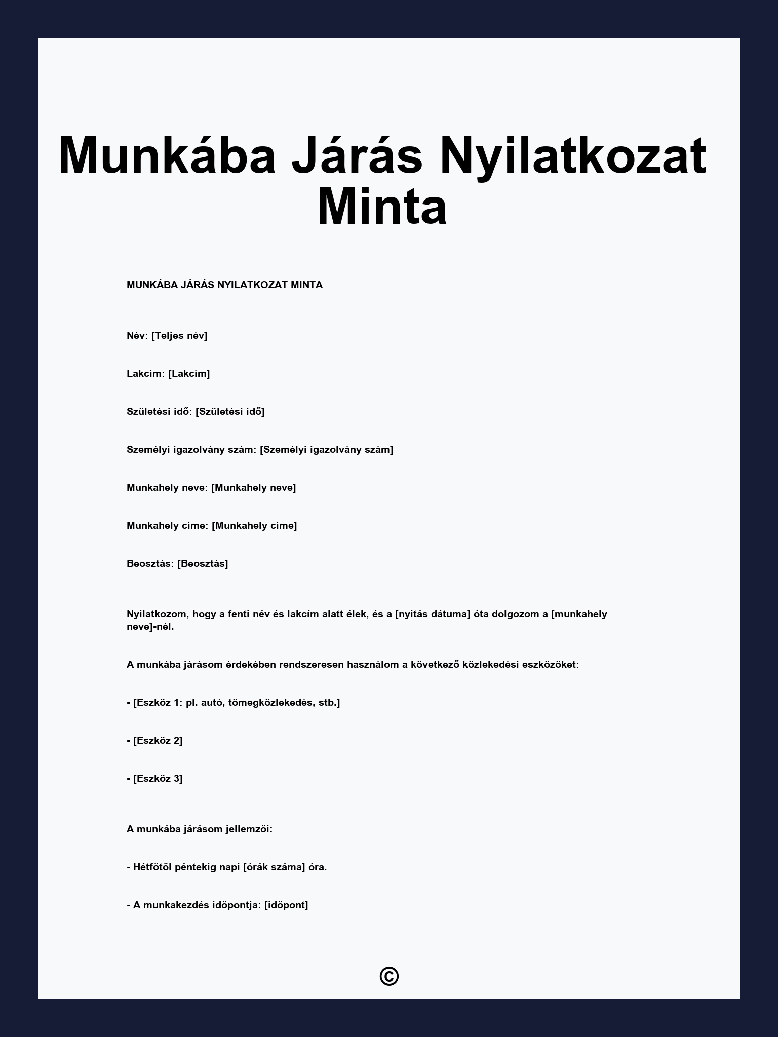 Munkába Járás Nyilatkozat Minta