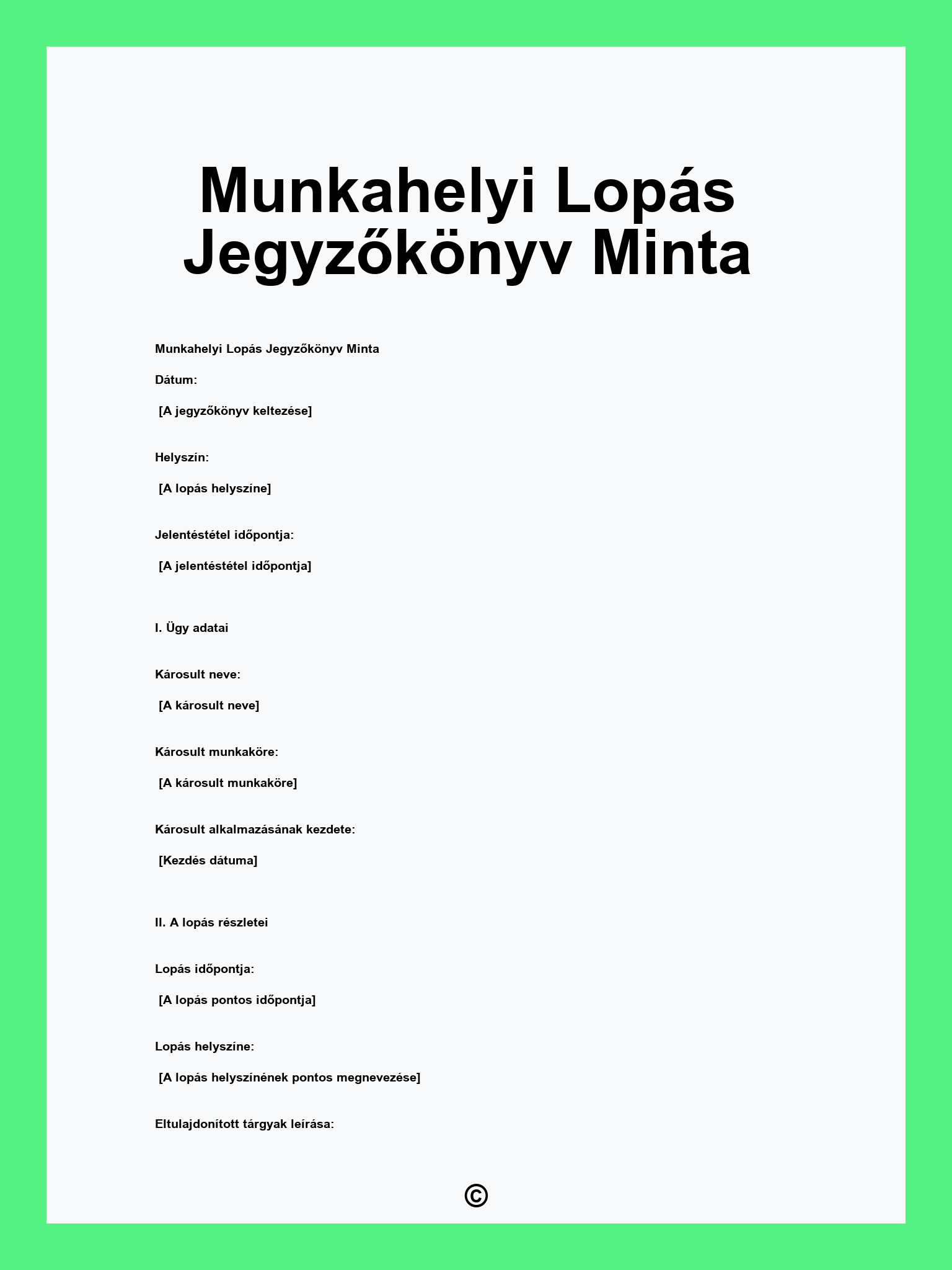 Munkahelyi Lopás Jegyzőkönyv Minta