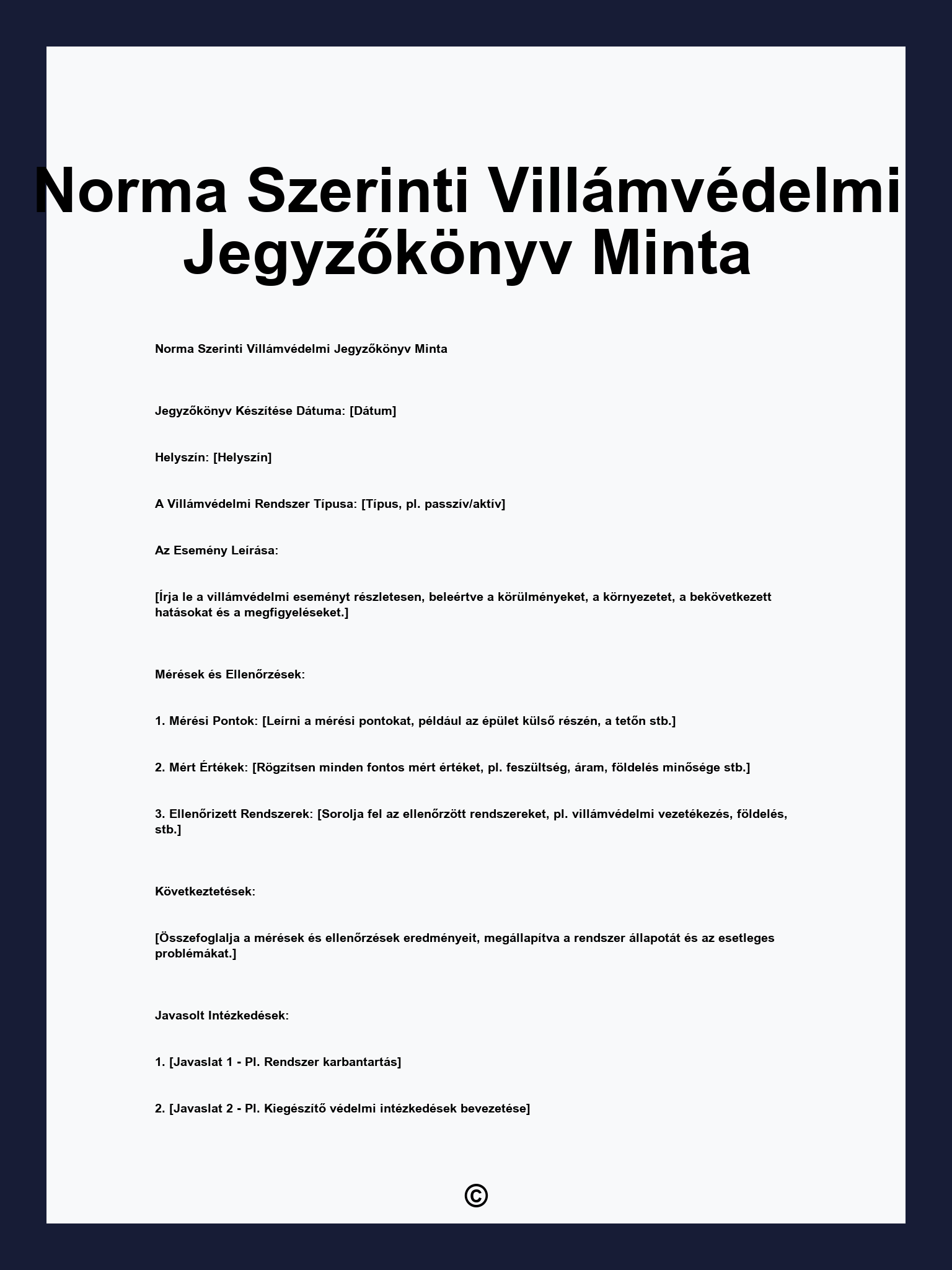 Norma Szerinti Villámvédelmi Jegyzőkönyv Minta