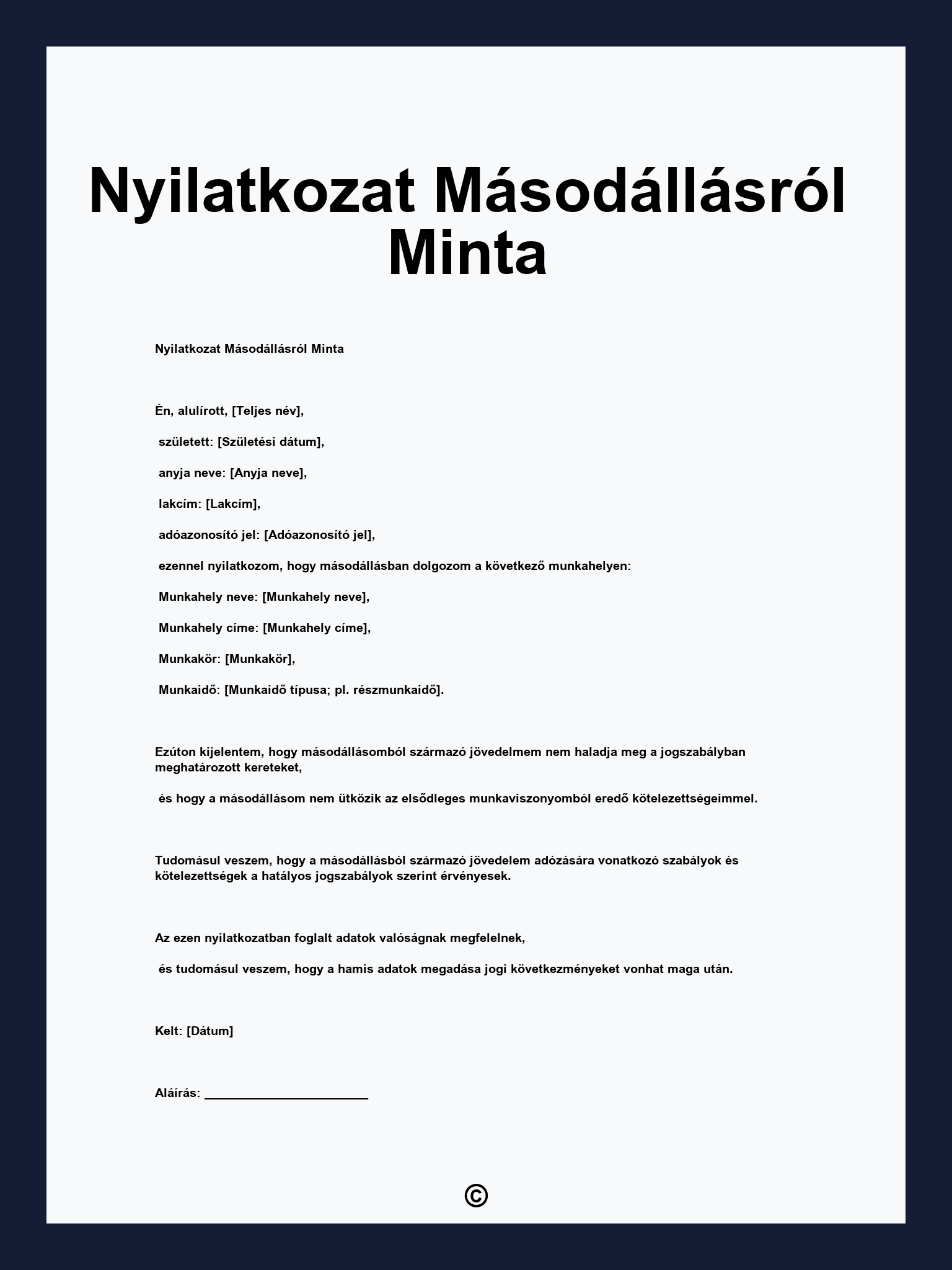 Nyilatkozat Másodállásról Minta