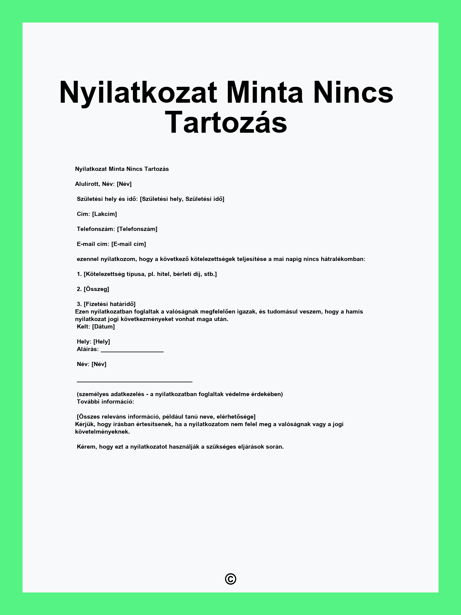 Nyilatkozat Minta Nincs Tartozás