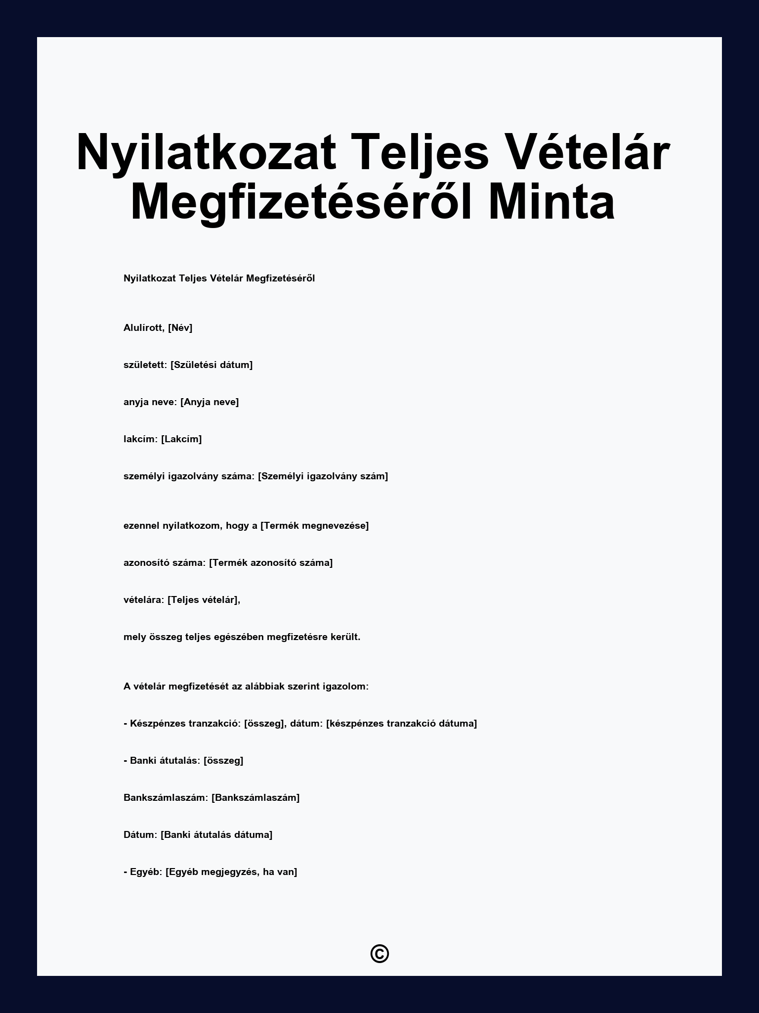 Nyilatkozat Teljes Vételár Megfizetéséről Minta