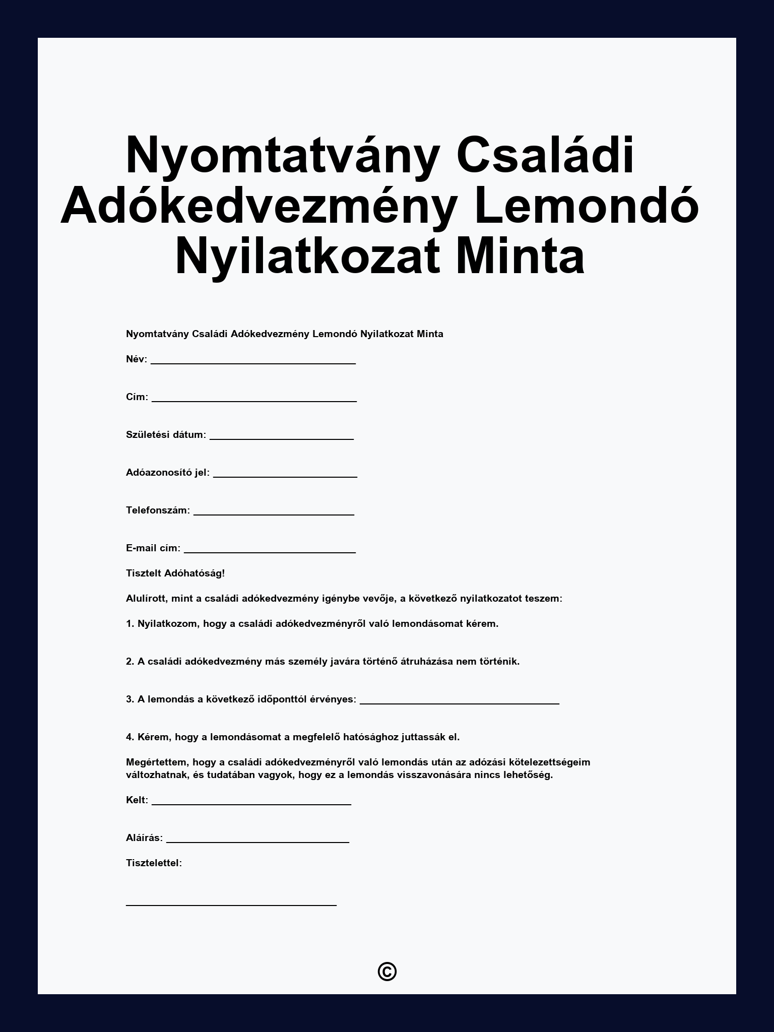 Nyomtatvány Családi Adókedvezmény Lemondó Nyilatkozat Minta