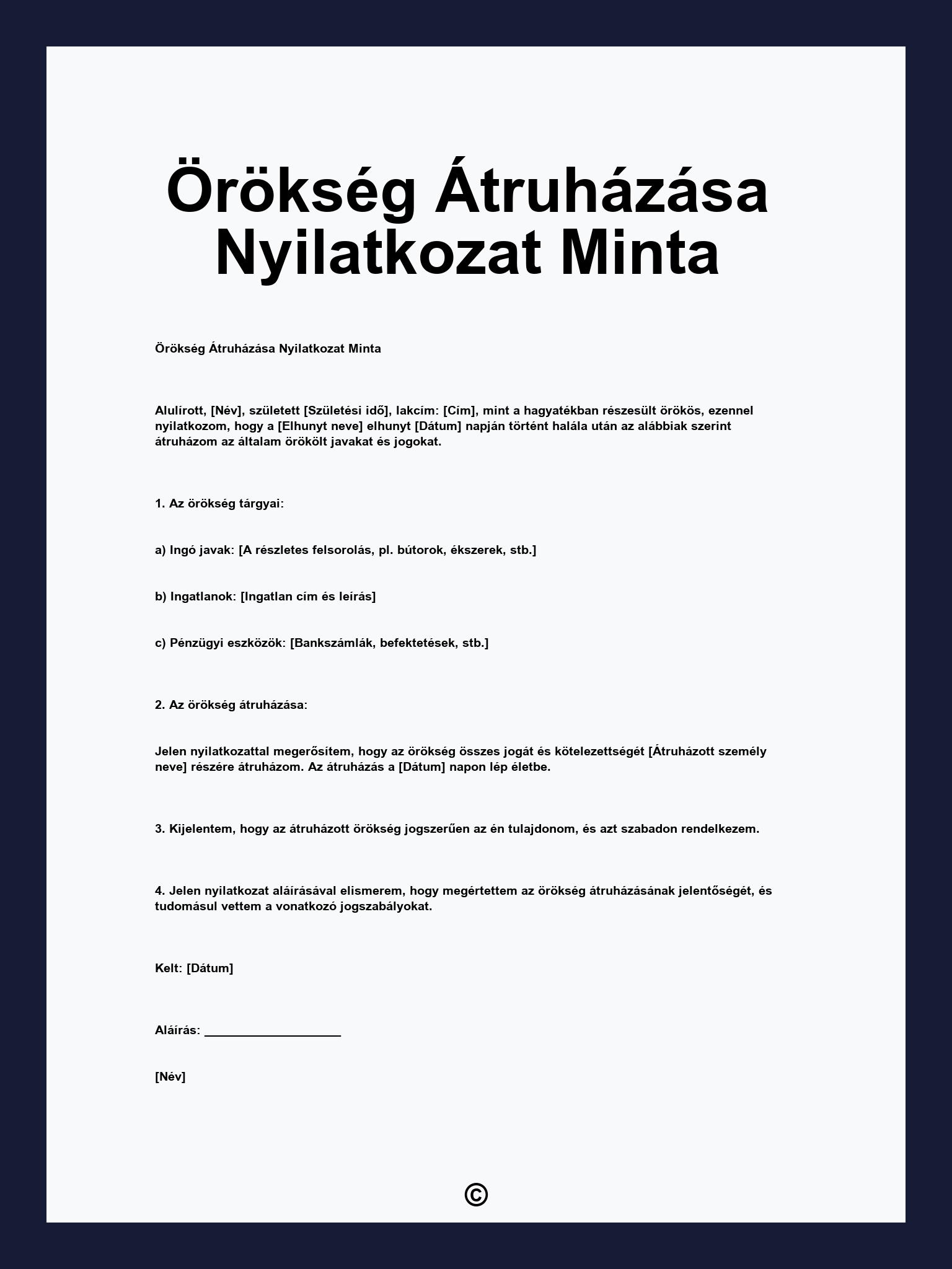 Örökség Átruházása Nyilatkozat Minta