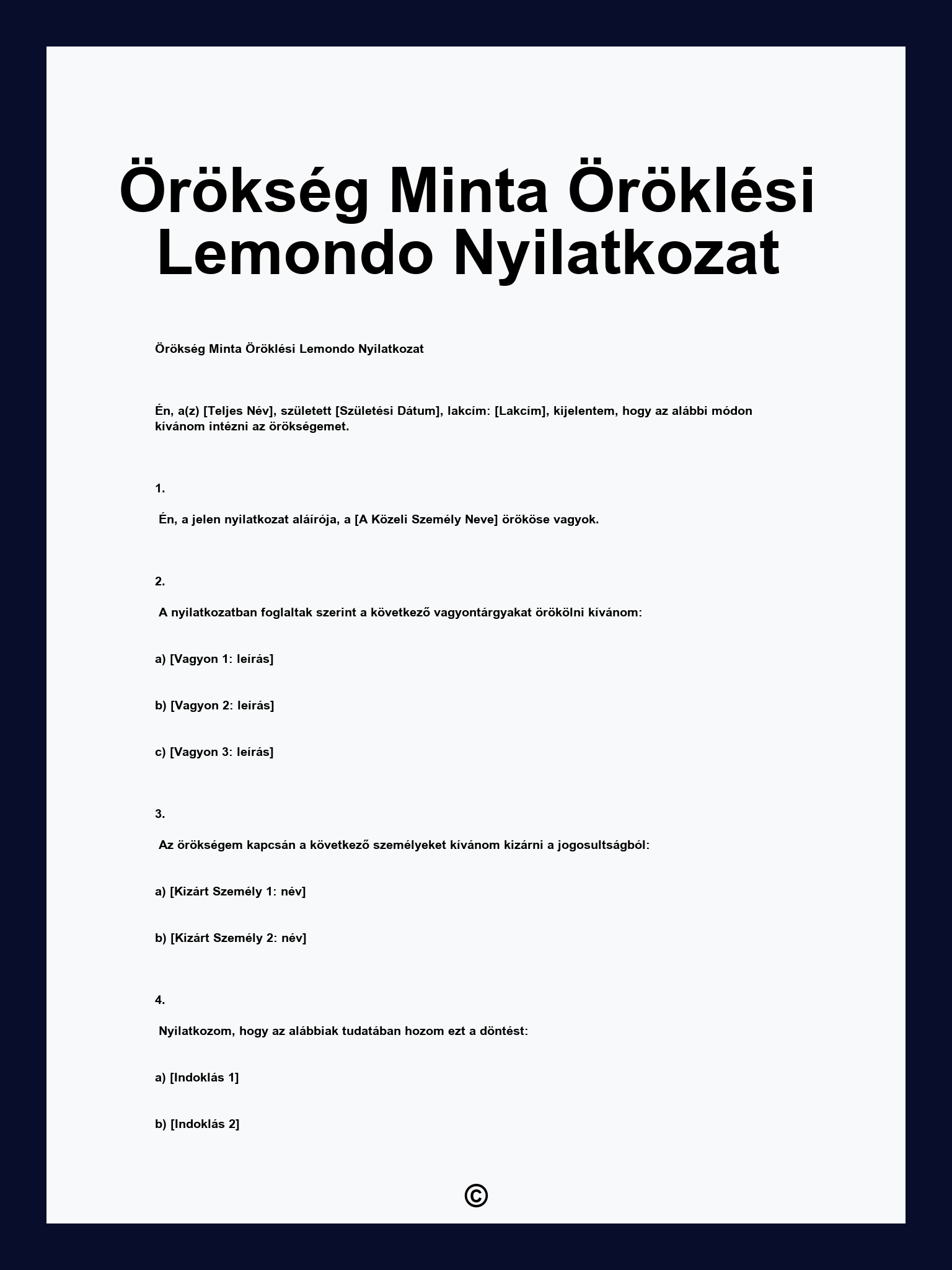 Örökség Minta Öröklési Lemondo Nyilatkozat