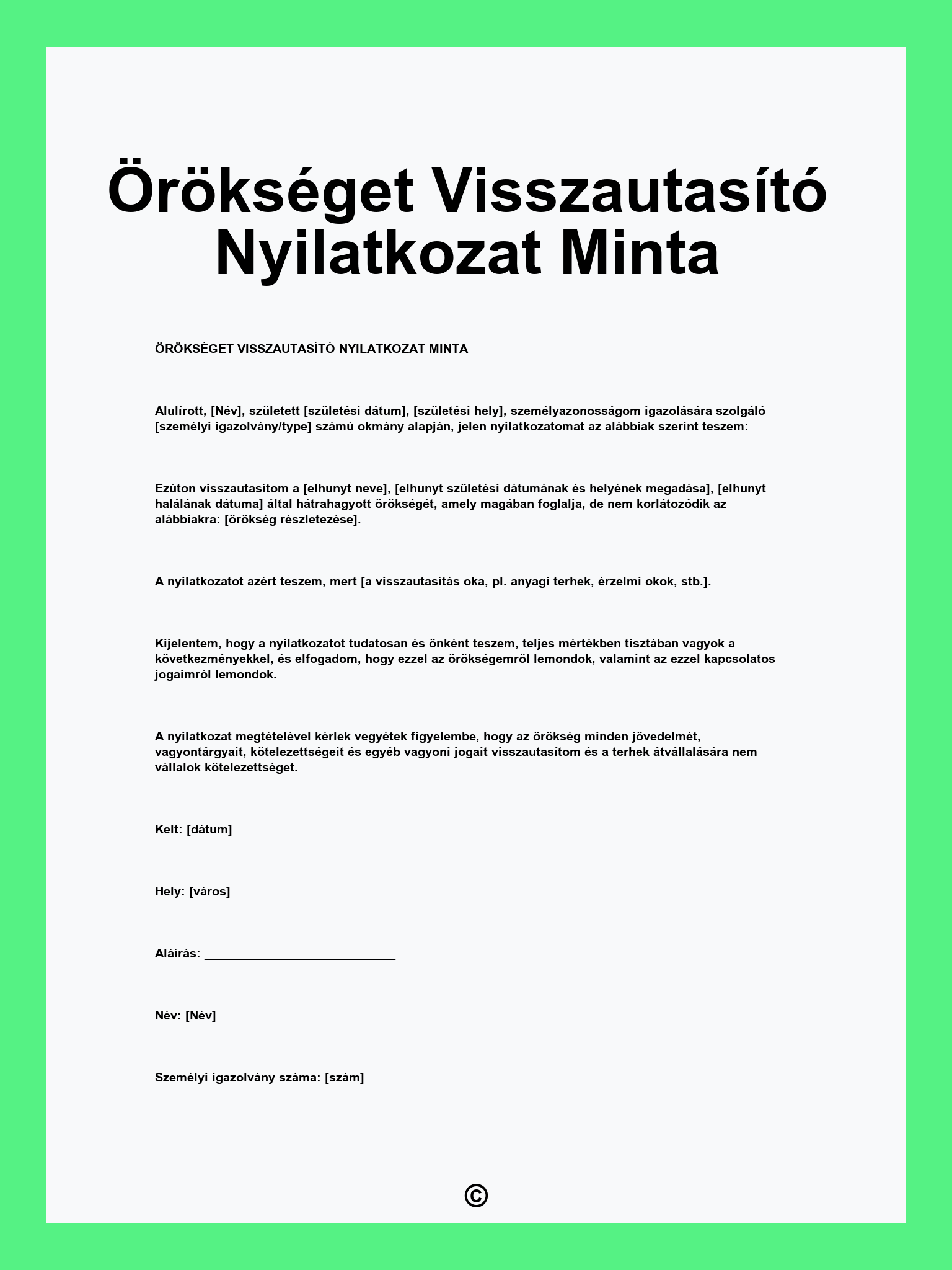 Örökséget Visszautasító Nyilatkozat Minta