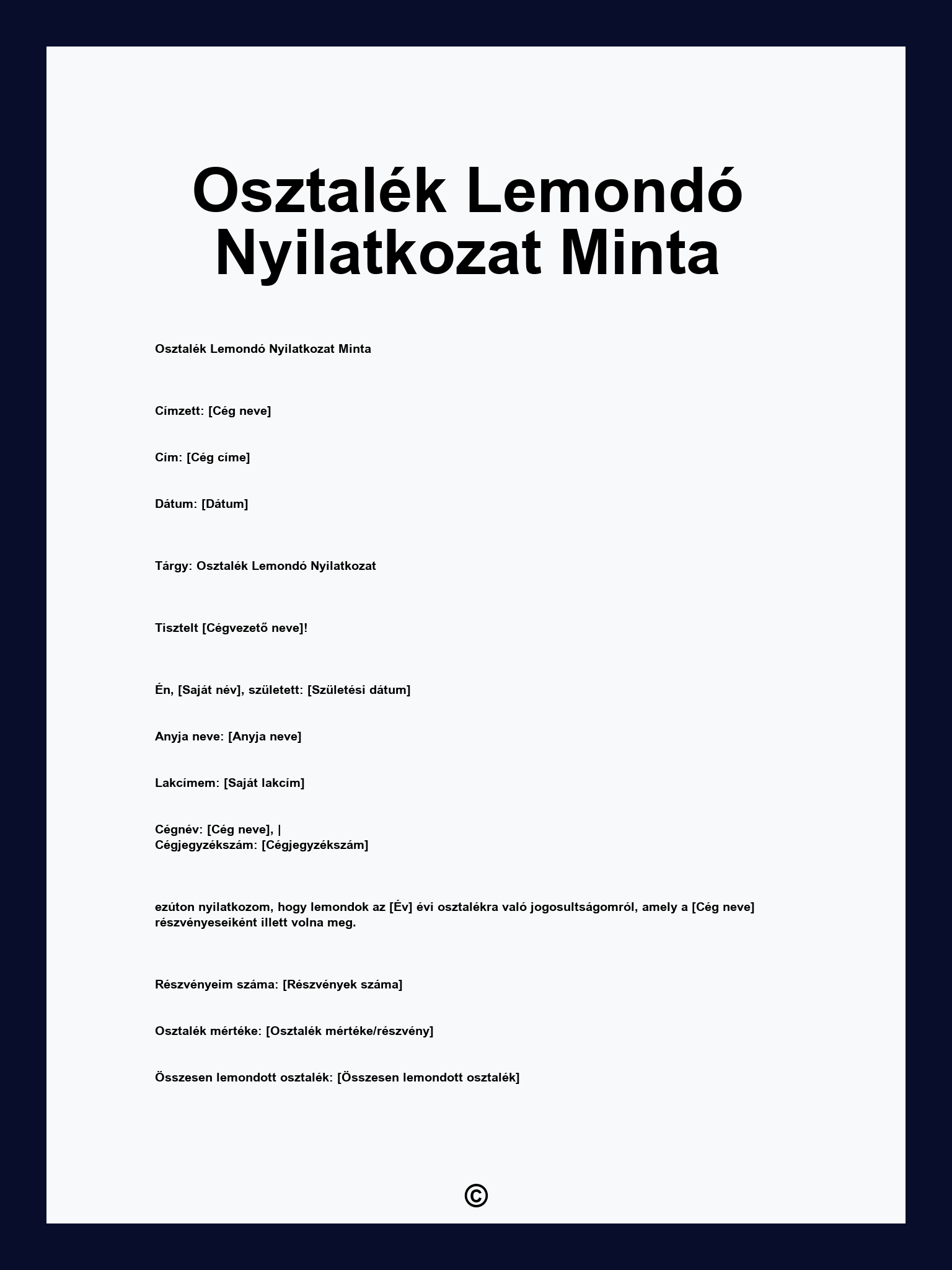 Osztalék Lemondó Nyilatkozat Minta