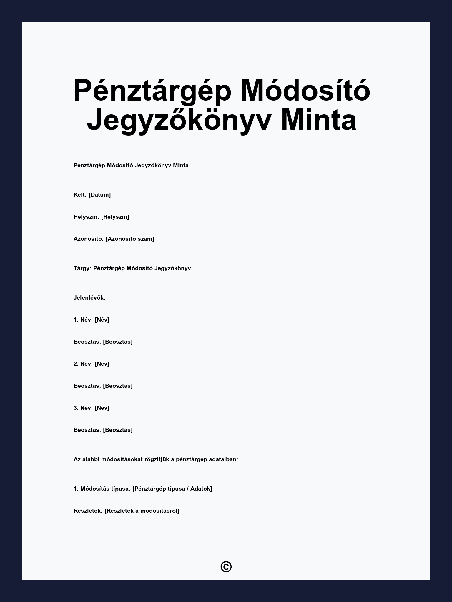 Pénztárgép Módosító Jegyzőkönyv Minta