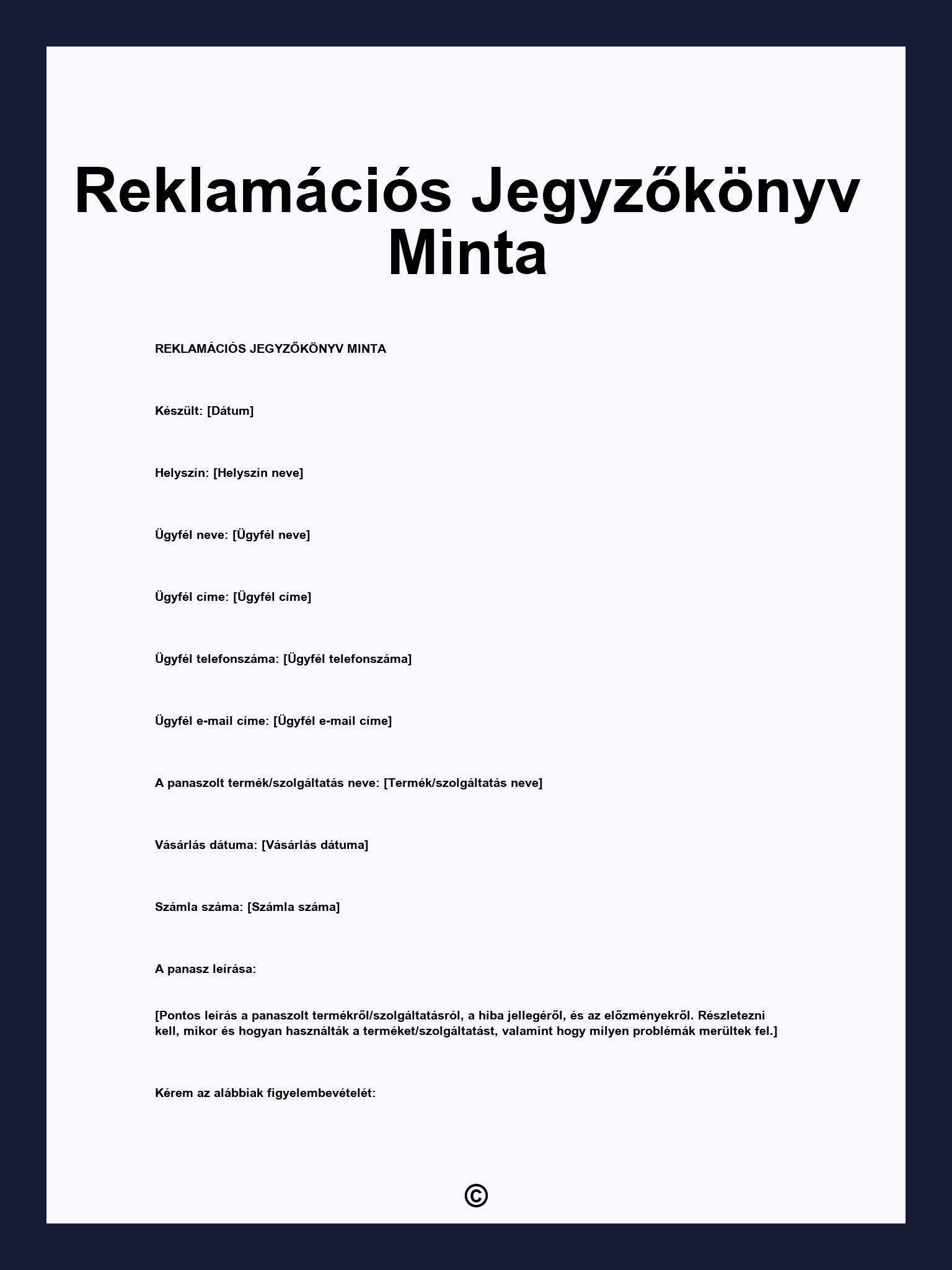 Reklamációs Jegyzőkönyv Minta