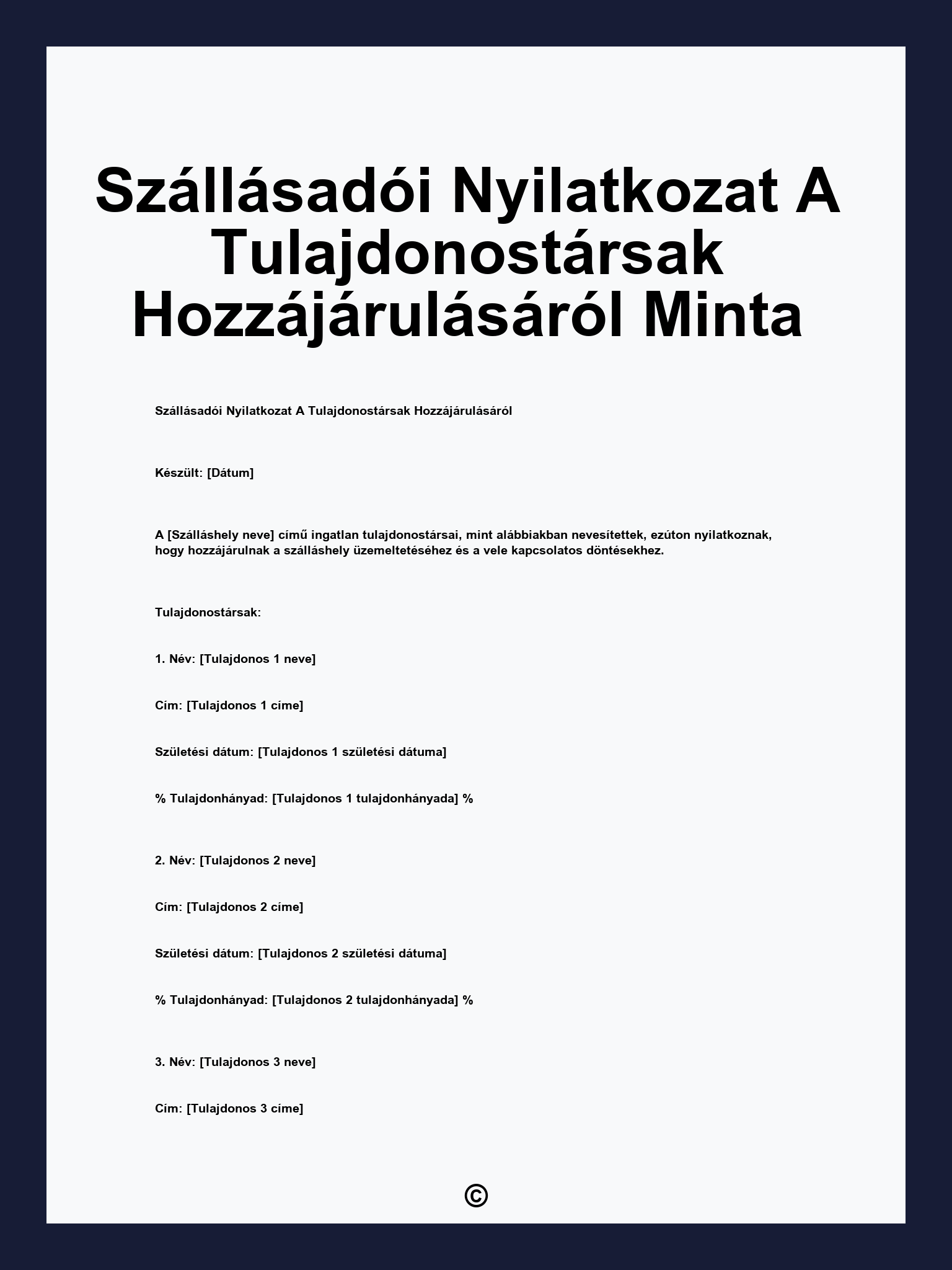 Szállásadói Nyilatkozat A Tulajdonostársak Hozzájárulásáról Minta