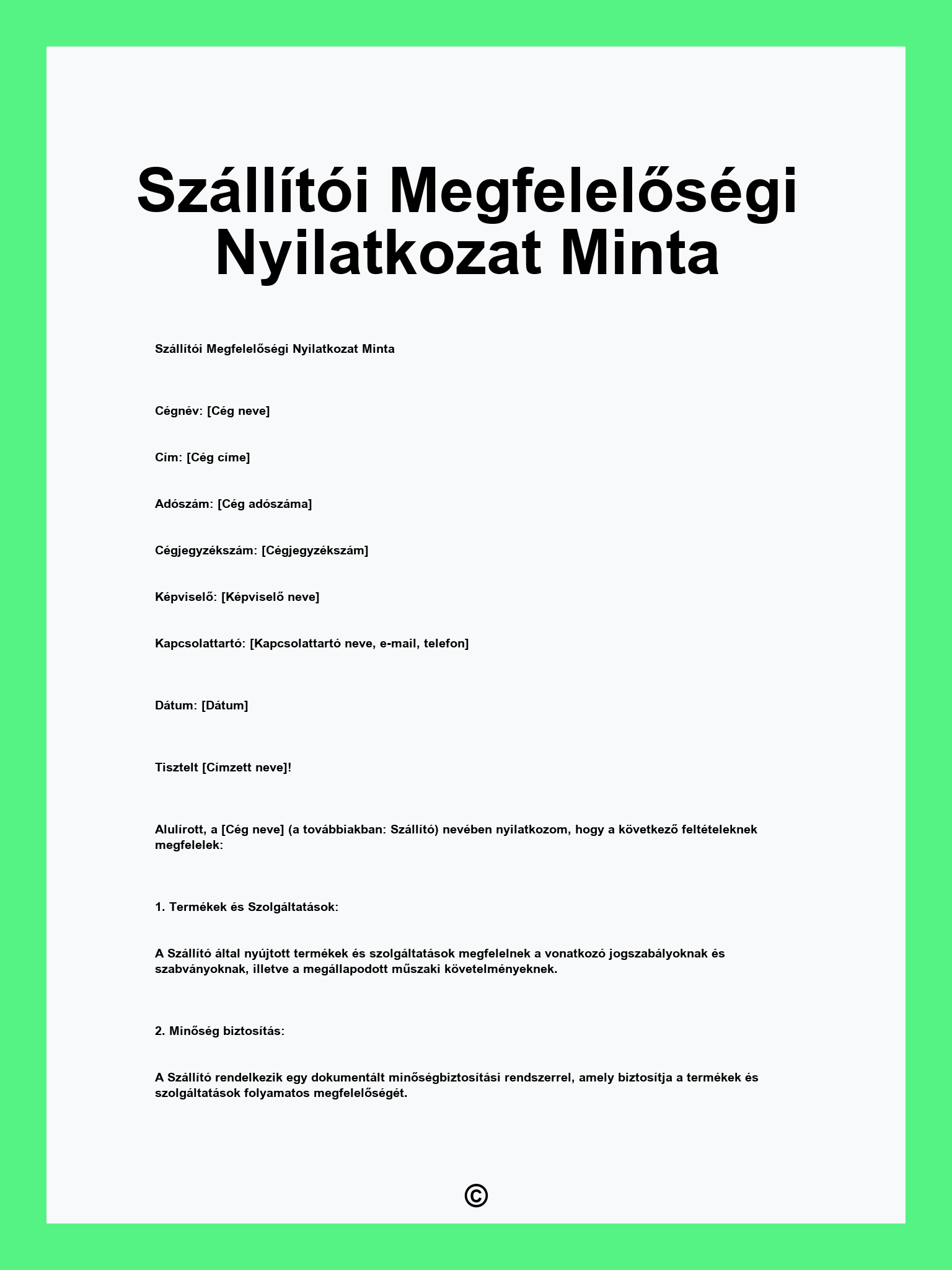 Szállítói Megfelelőségi Nyilatkozat Minta