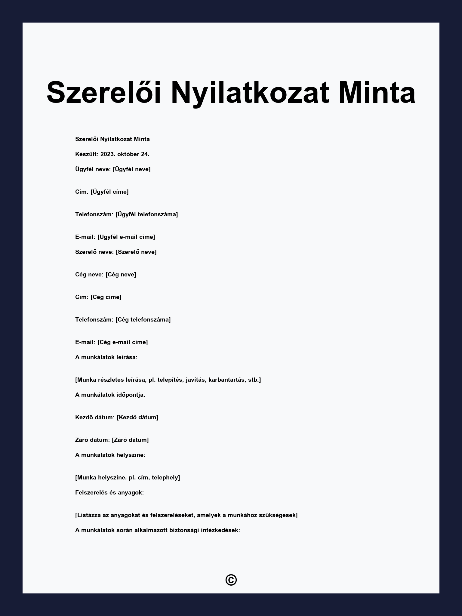 Szerelői Nyilatkozat Minta