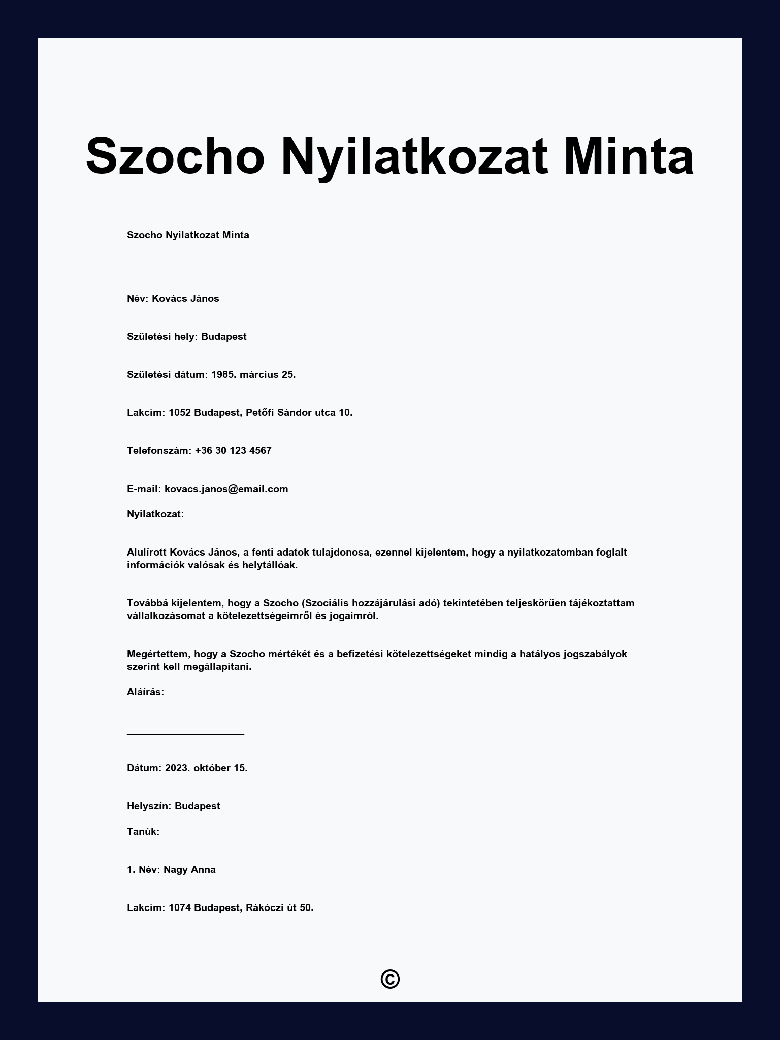 Szocho Nyilatkozat Minta